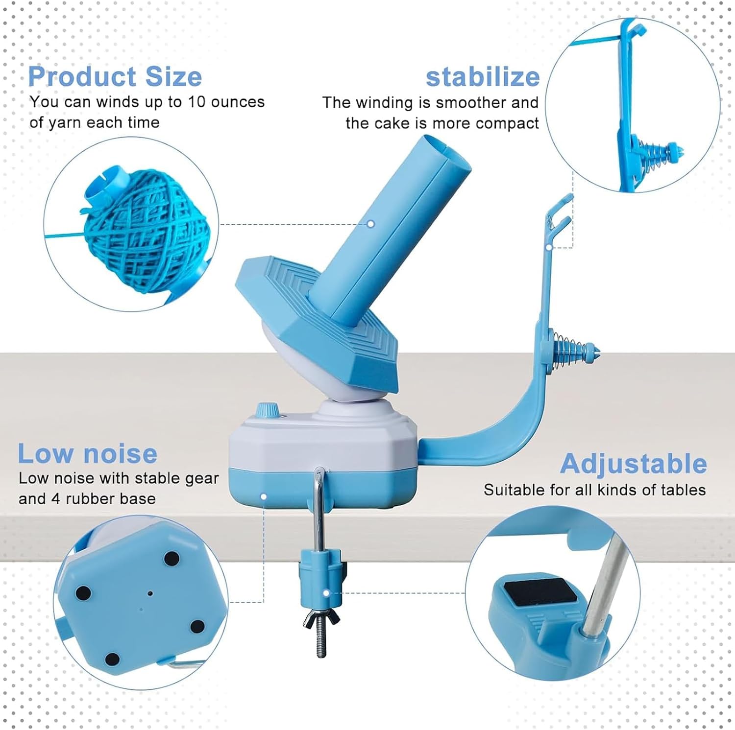 Electric Yarn Winder Yarn Spinner for Crocheting Yarn Swift Set,Hand-Operated Yarn Ball Winder,Skein Holder,Crochet Tools Accessories with 9 Pieces Crochet Hook Knitting Kit for Manual 10 oz(Blue)