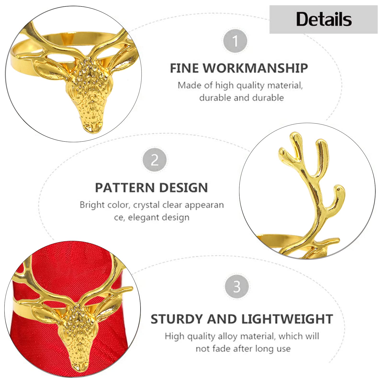 Christmas Deer Napkin Rings- 4 Pcs Gold Elk Deer Head Napkin Ring Holder Serviette Napkin Buckle for Table Decor, Wedding, Party Dinner, Thanksgiving