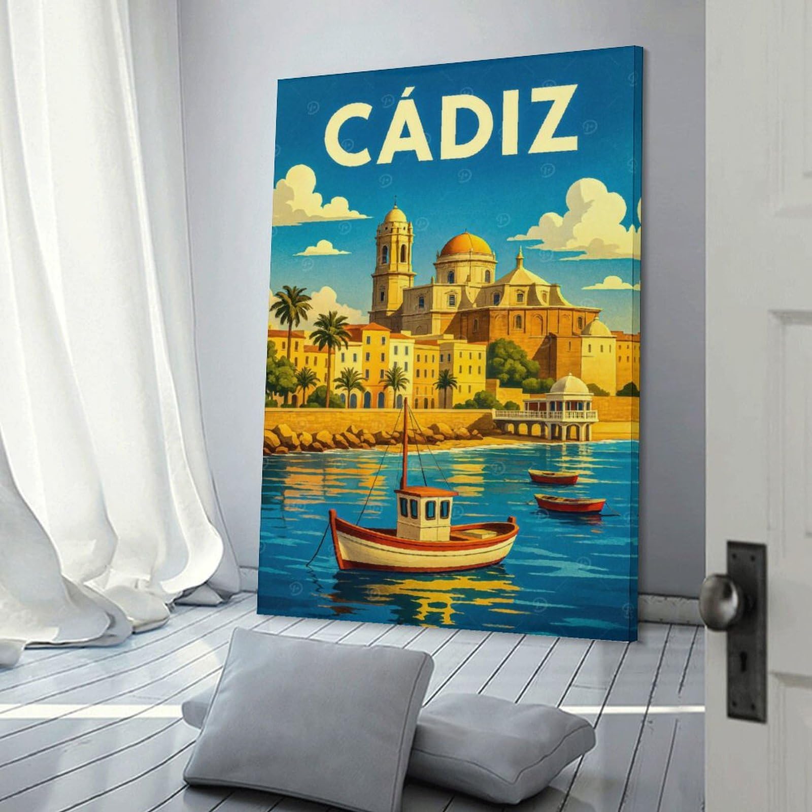 Junmoney Cádiz Travel Canvas Wall Picture, 24x36inch(60x90cm), for Wall Displays, Bedrooms Or Room Updates, Wall Decor Suited to Curated Displays