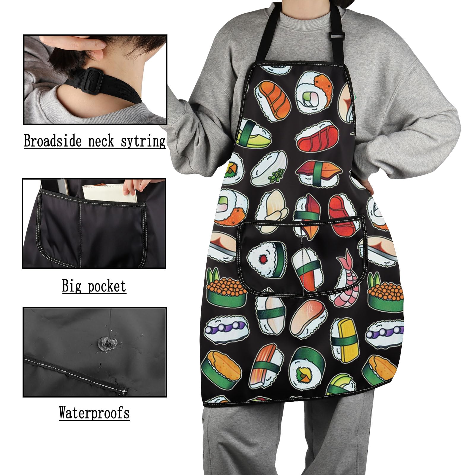 G2TUP Sushi Dishes Apron With Pockets Japanese Food Lover Kitchen Gift Sushi Lover Gift
