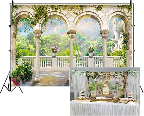 DORCEV Fondos de jardín vintage de 10 x 6.5 pies, castillo de hadas, jardín, princesa, fondo de fiesta de cumpleaños, baby shower, despedida de