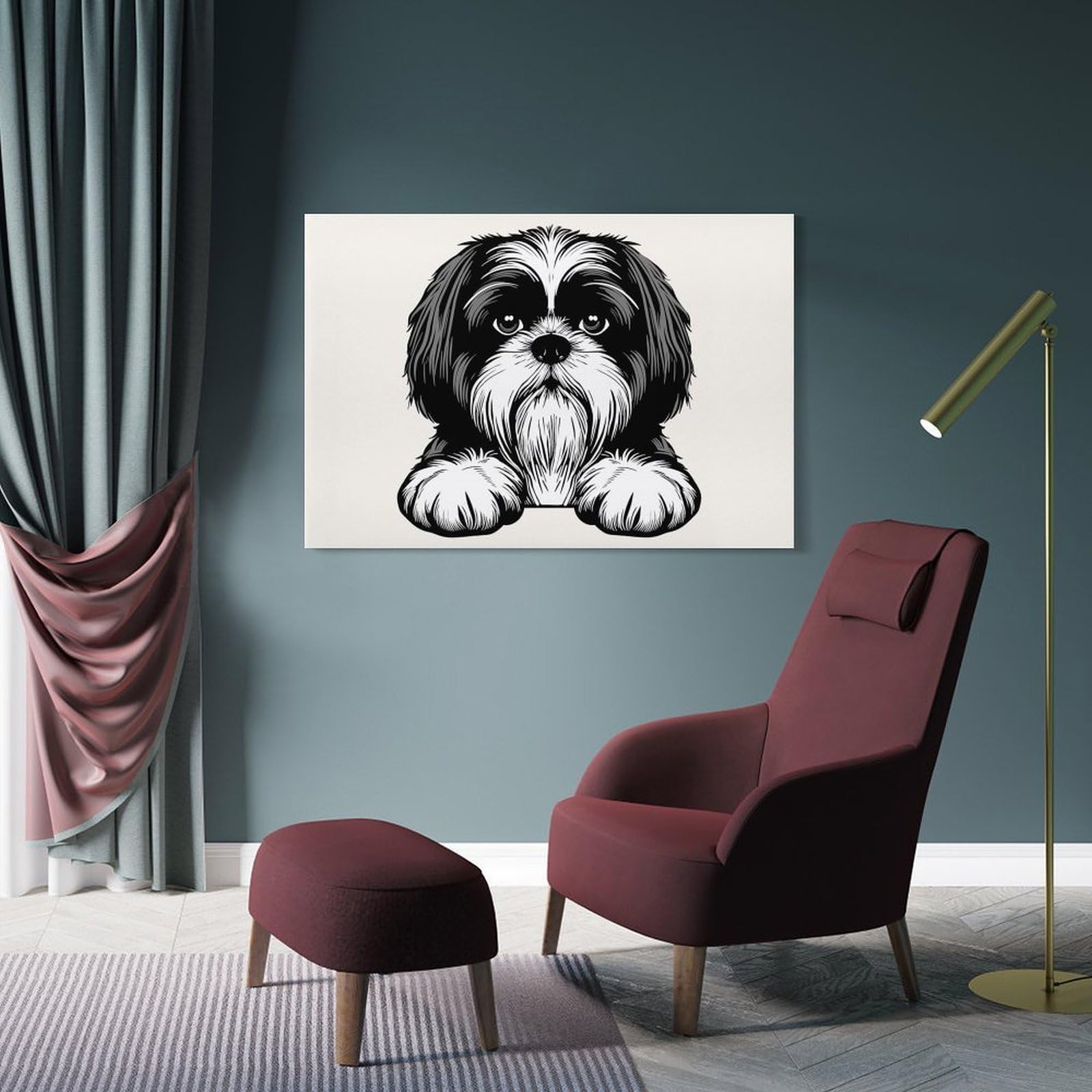 Junmoney Shih Tzu(3) Room Decor Wall Art, 20x30inch(50x75cm), for Bedroom, Guest Room Or Reading Nook, Home Artwork with A Soft Interior Feel