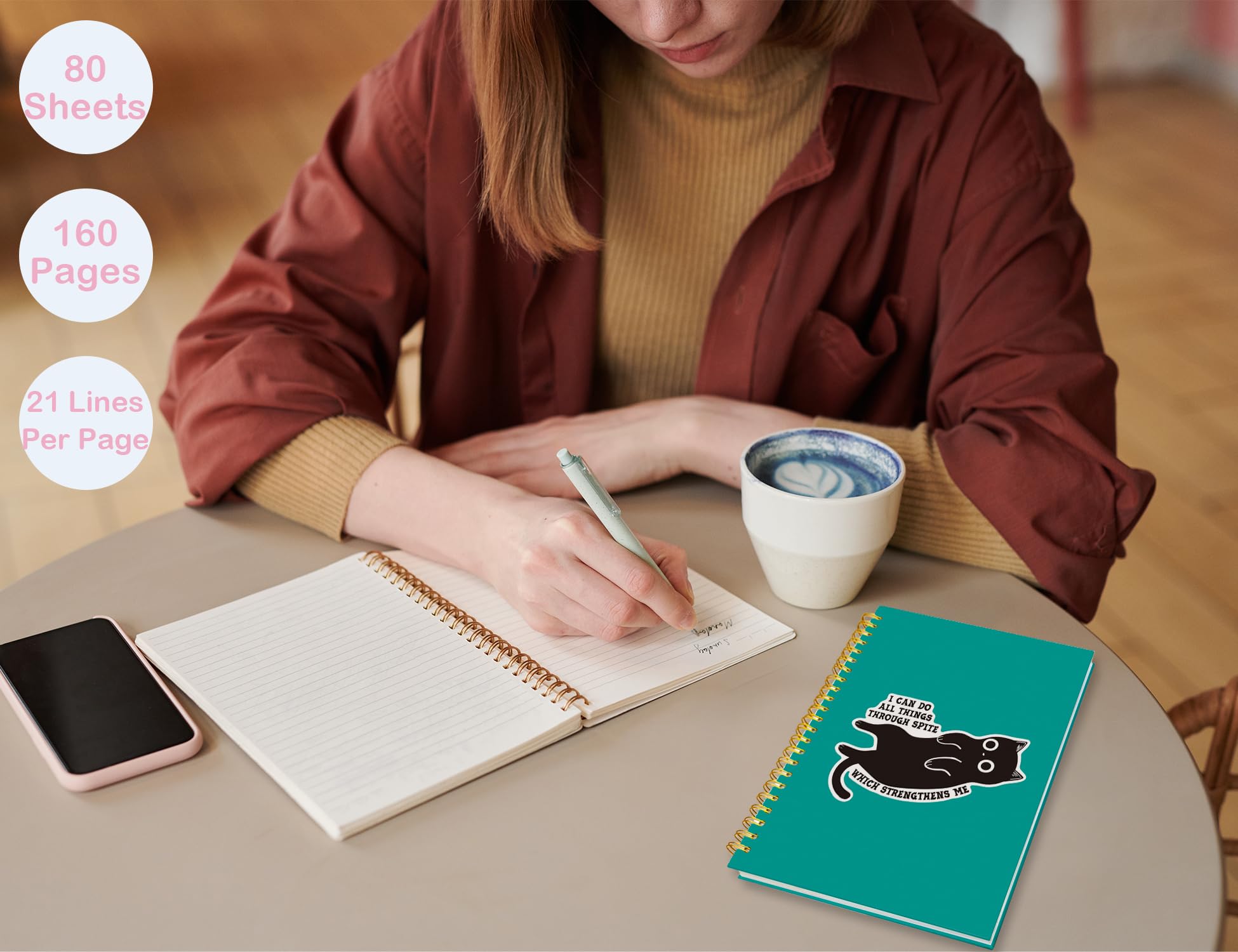ICEWHITEY Taccuino divertente con gatto nero, regalo con gatto nero, I Can Do All Things Through Spite Journal, regalo sarcastico per donne, uomini, colleghi, forniture per ufficio con gatti, quaderno
