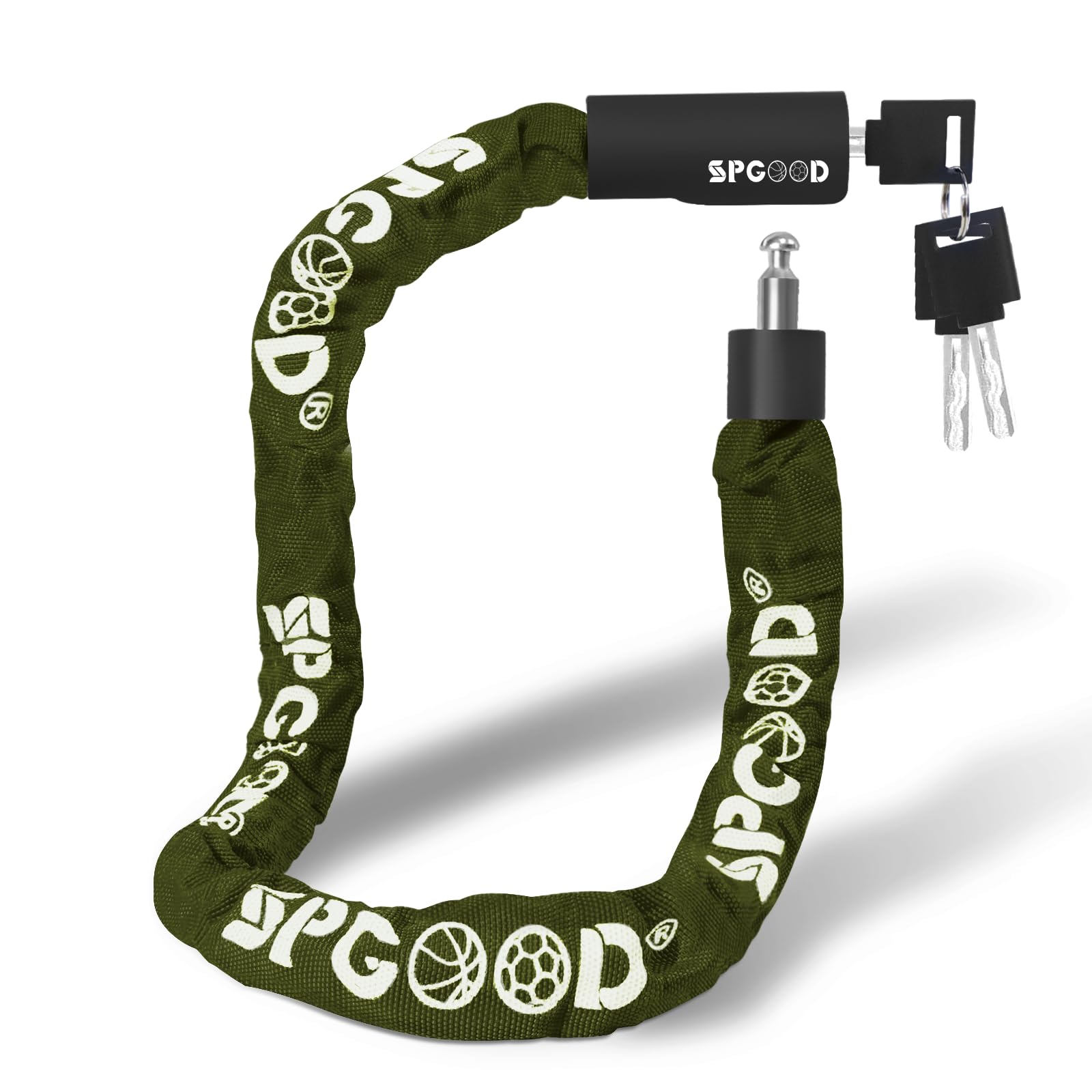SPGOOD Lucchetto per bicicletta con 3 chiavi, 90 cm in catena in acciaio da 6 mm, con copertura impermeabile, antifurto, ad alta sicurezza per bicicletta, e-bike, MTB, moto(Verde oliva chiaro)