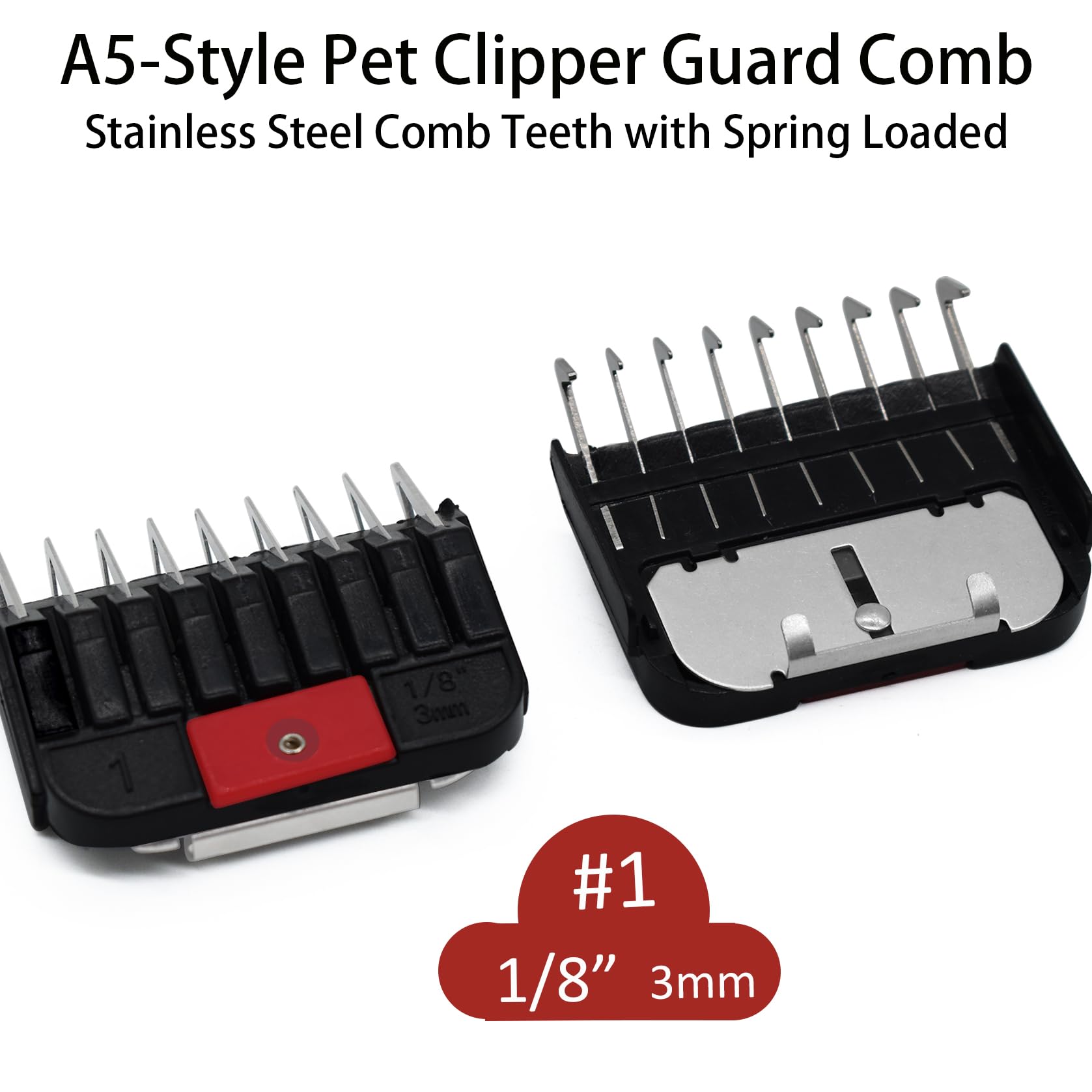 Peignes de protection professionnels en acier inoxydable pour toiletteurs d'animaux de style A5, 0,3 à 2,5 cm, compatibles avec les tondeuses Wahl KM Series Andis AG BG Oster A5 A6 (#2,5 cm)