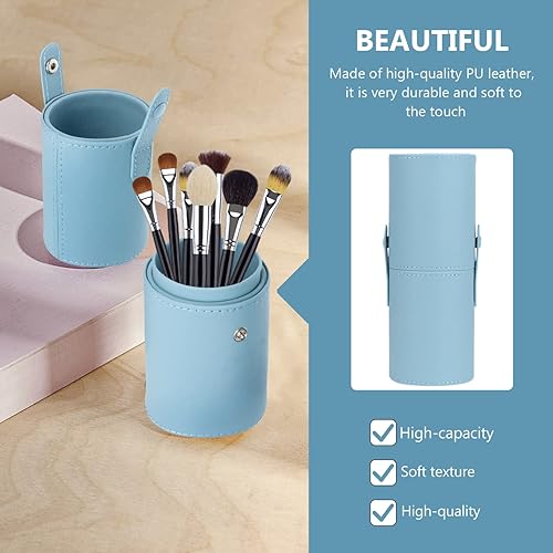Miniatura 2 de FOMIYES Soporte para brochas de maquillaje con tapa, estuche de viaje para brochas de viaje, bolsa de piel sintética, organizador de cosméticos,