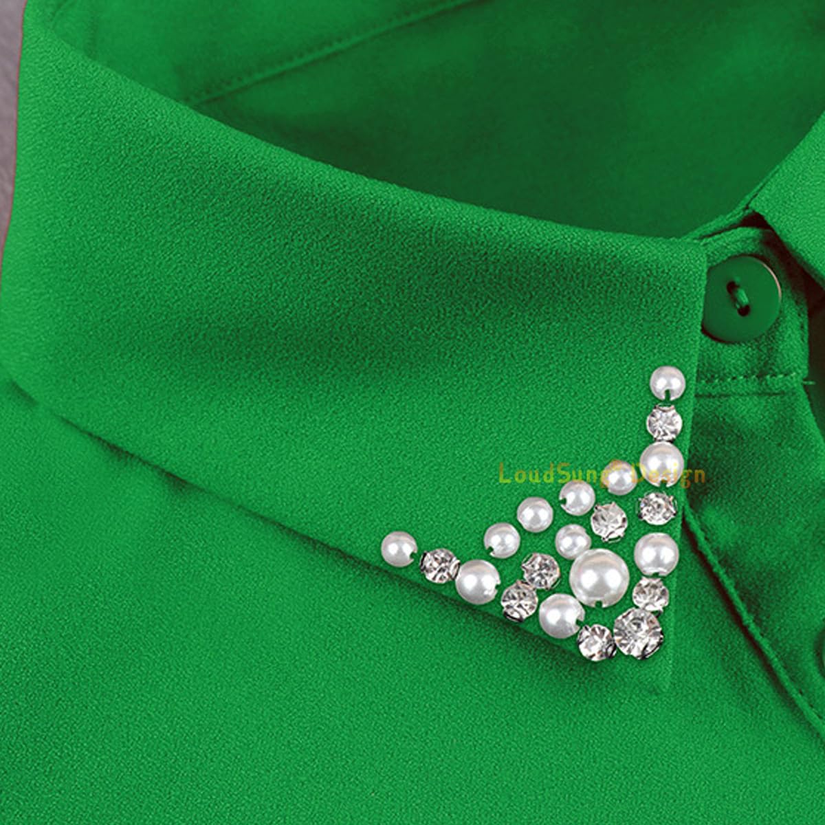 LoudSung FAKE HALLAR Abnehmbares halbe Hemdbluse falsche Kragen Sets elegante Diamantreine Farbe für Frauen Mädchen 2pcs