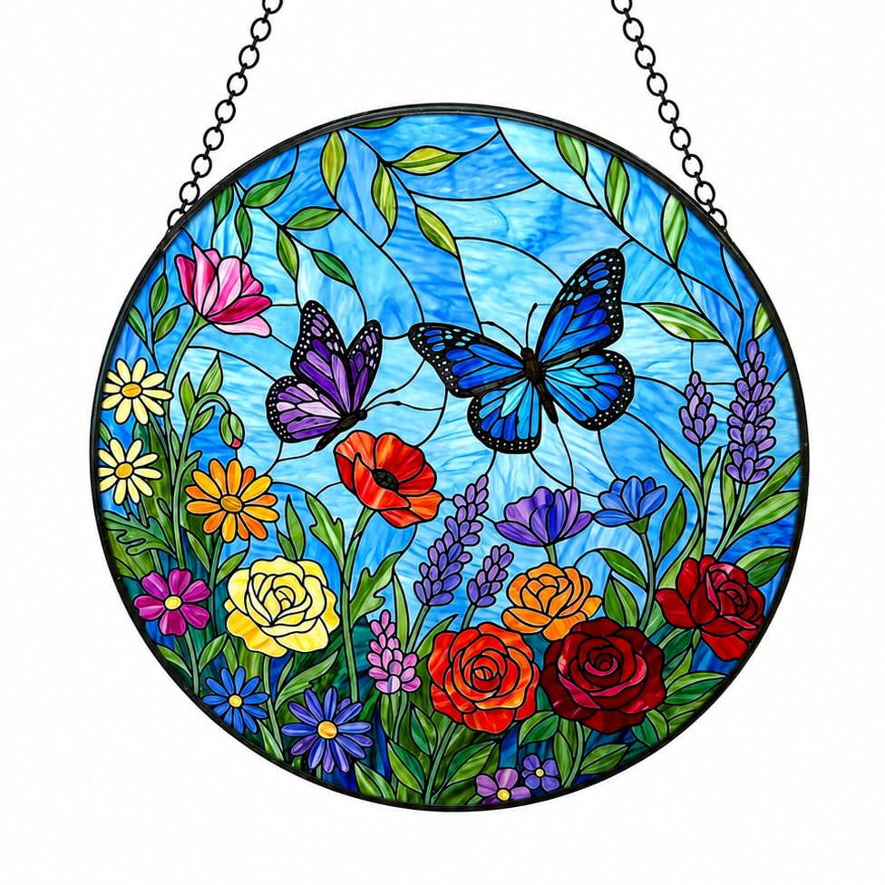 Attrape-soleil papillon en verre, idée cadeau déco fenêtre et extérieur