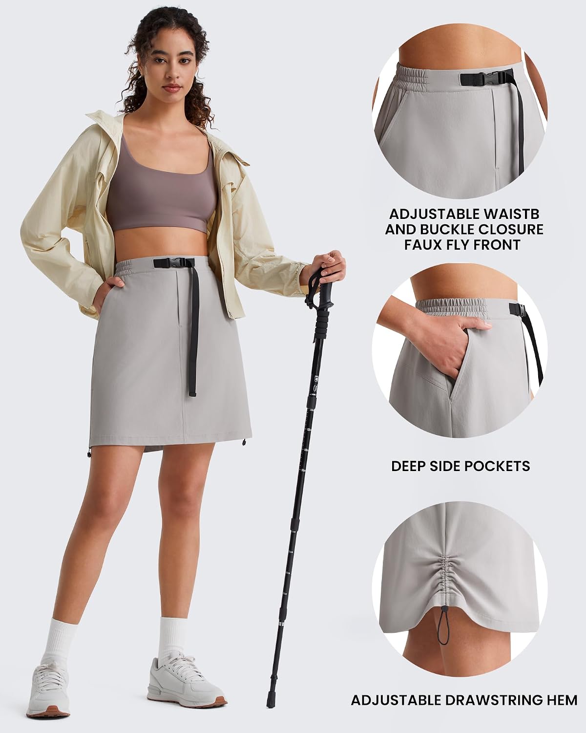 G4Free Strowen Hiking Cargo Skirts for Women 18" Elastic Waist Workout Casual Quick Dry Skirt 2 Pockets No Built-in Shorts