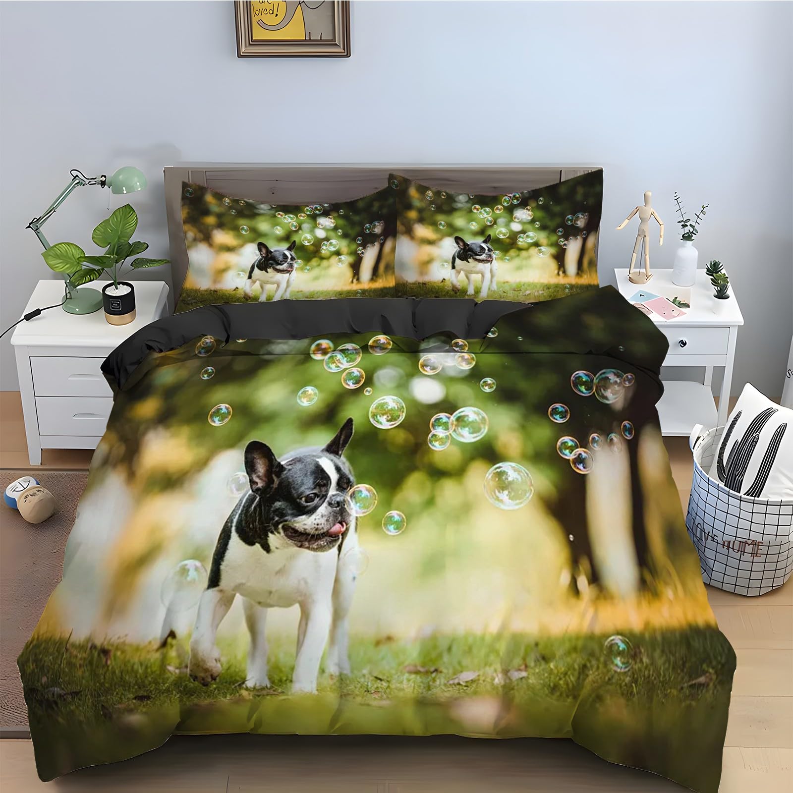 Housse de couette 240x260 Boston Terrier avec 2 taies