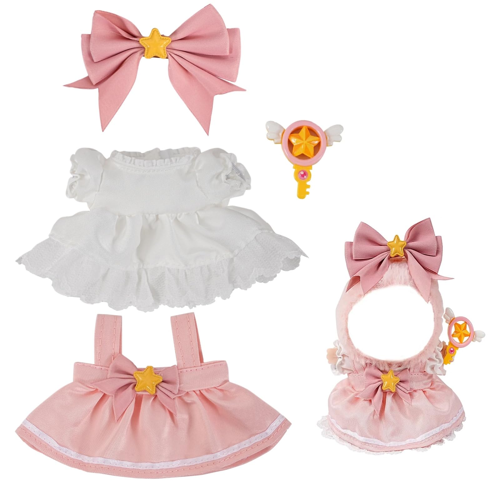 17cm Doll Clothes,6.7 Inches(15-17cm ) Cute Clothes Suitable for Dolls Accessories, 4-Piece Clothes for Dolls Outfit (NO Doll) (Pink Princess)