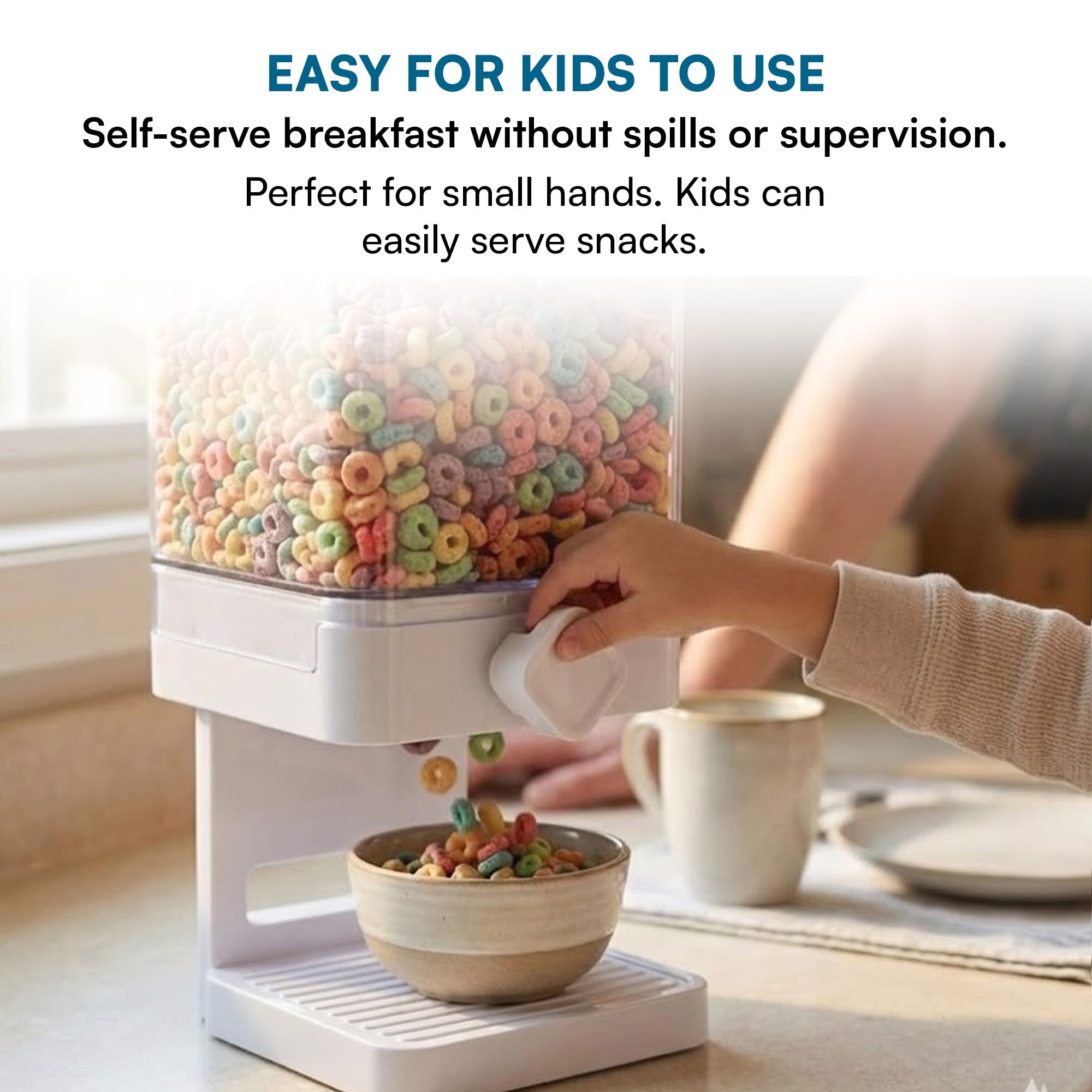 Honey Can Do Dispenser singolo Zevro per alimenti secchi, edizione compatta, plastica, Bianco/Trasparente, Bianco/Cromato