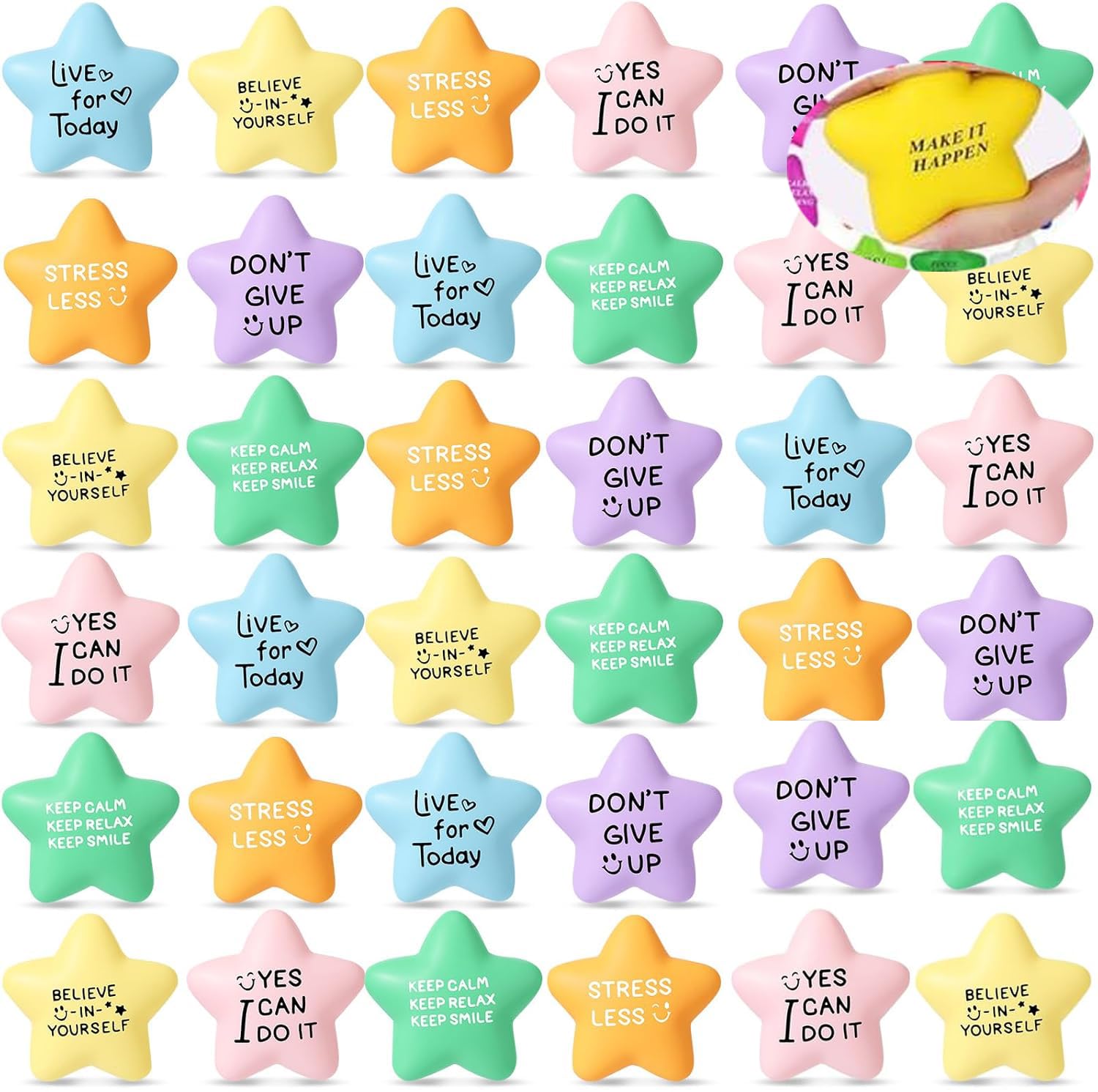 60PCS Étoile Balles Anti-Stress,5CM Balle Anti-Stress Motivationnelle Balle