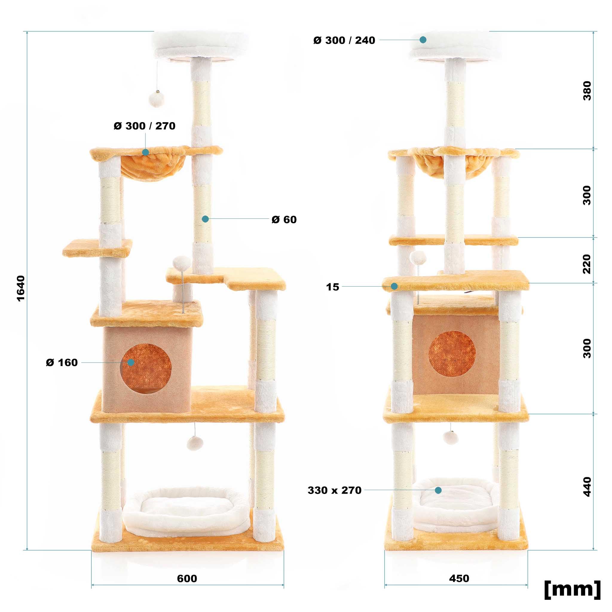 Fudajo Arbre à Chat Blanc/Brun 164cm Poste de grattage avec du sisal, Une Niche/Maison à Chats