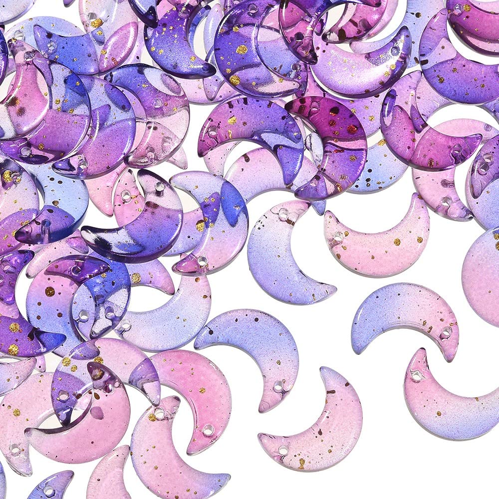 LiQunSweet 100 Pcs Moon Crescent Shape Crystal Glass Tiny Hanging Pendants with Gold Foil Charms Bulk Lot for Jewelry Making and DIY Craft Accessories - 16x11.5mm