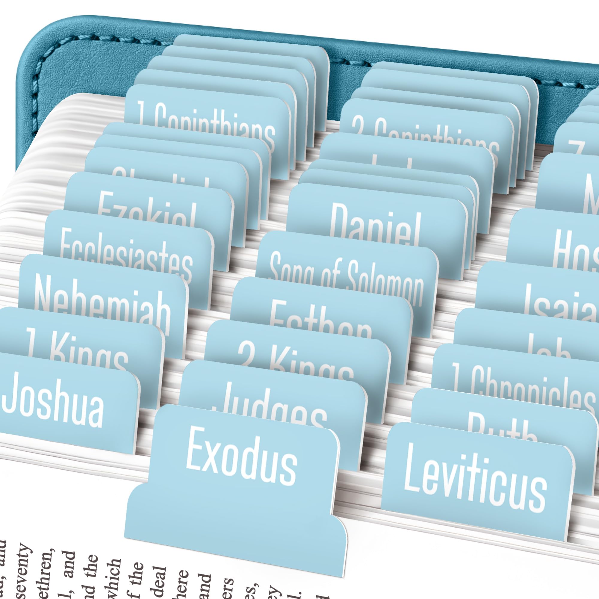 EssexWares - Powder Blue Bible Tabs for Old and New Testament, 80 Large Print Tabs for Bible Study, Water-Resistant and Durable Index Tabs for Women and Men - 1.7" Wide โ image 1