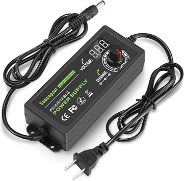 60W Power Supply Adjustable DC 3V  12V 5A, Variable Universal Switching AC/DC Adapter with LED Display, 100V-240V AC to DC Converter with 5.5x2.1mm & 5.5x2.5mm, Variable Adapter for LED Strip Light