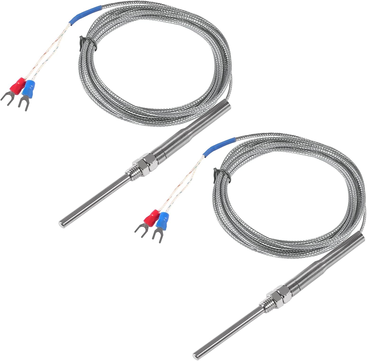Alinan 2pcs 3M/Approx 9.8Ft 50MM Probe M8 Pipe Thread Temperature Sensor Probe Two Wire Temperature Controller(0~400℃) K-Type Stainless Steel Thermocouple