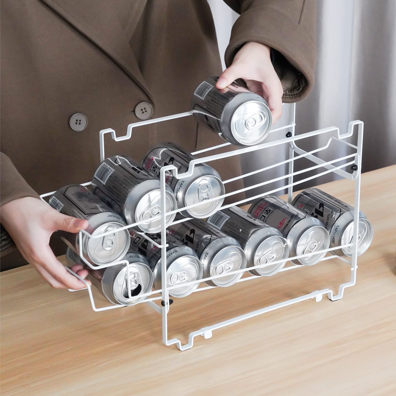 Kühlschrank Organizer 2er Set, 2 Etagen Dosenspender Doppeldosen-Aufbewahrungsregal, Dosenregal für Konserven und Getränkedosen, Aufbewahrung für 24 Dosen, fur Küchen, Kühlschrank, Schränke (Schwarz)