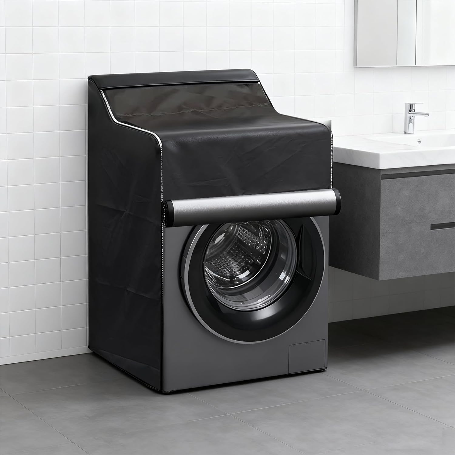 Washer and Dryer Covers, 2 Pack Washing Machine Cover, Waterproof Dust-proof Washer Dryer Case with Zipper, Washing Cover Fits Top and Front Load Machines (Black)