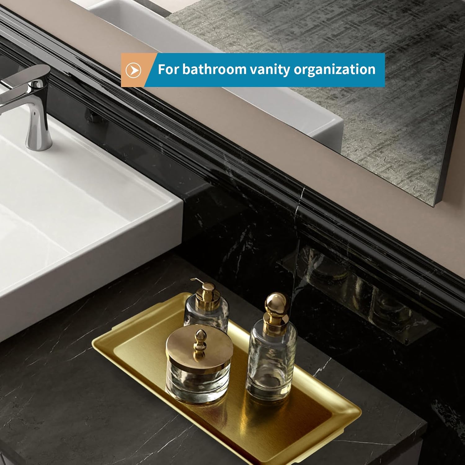 Large Stainless Steel Serving Platter, 15.7" Rectangle Camping Plate, Vanity Organizer Tray for BBQ, Party, Buffet, Appetizer, Bathroom Supplies (Brushed Gold) - Image 6