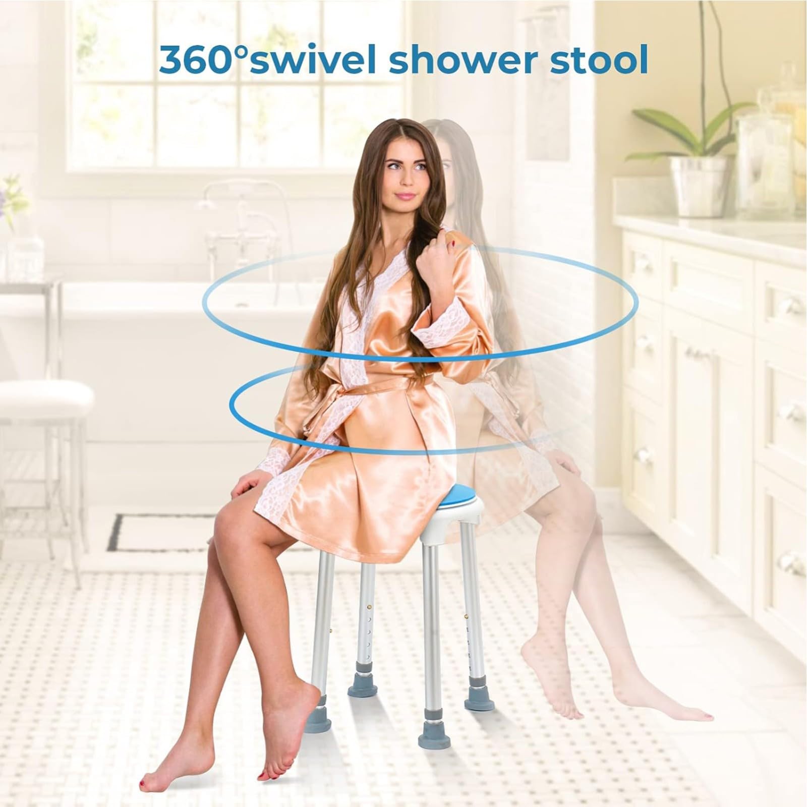 Taburete De Ducha Giratorio 360°,Taburete Redondo De Ducha Altura Regulable para Personas Mayores Asientos De Ducha para Ancianos, Embarazadas, Discapacitados, Lesionados