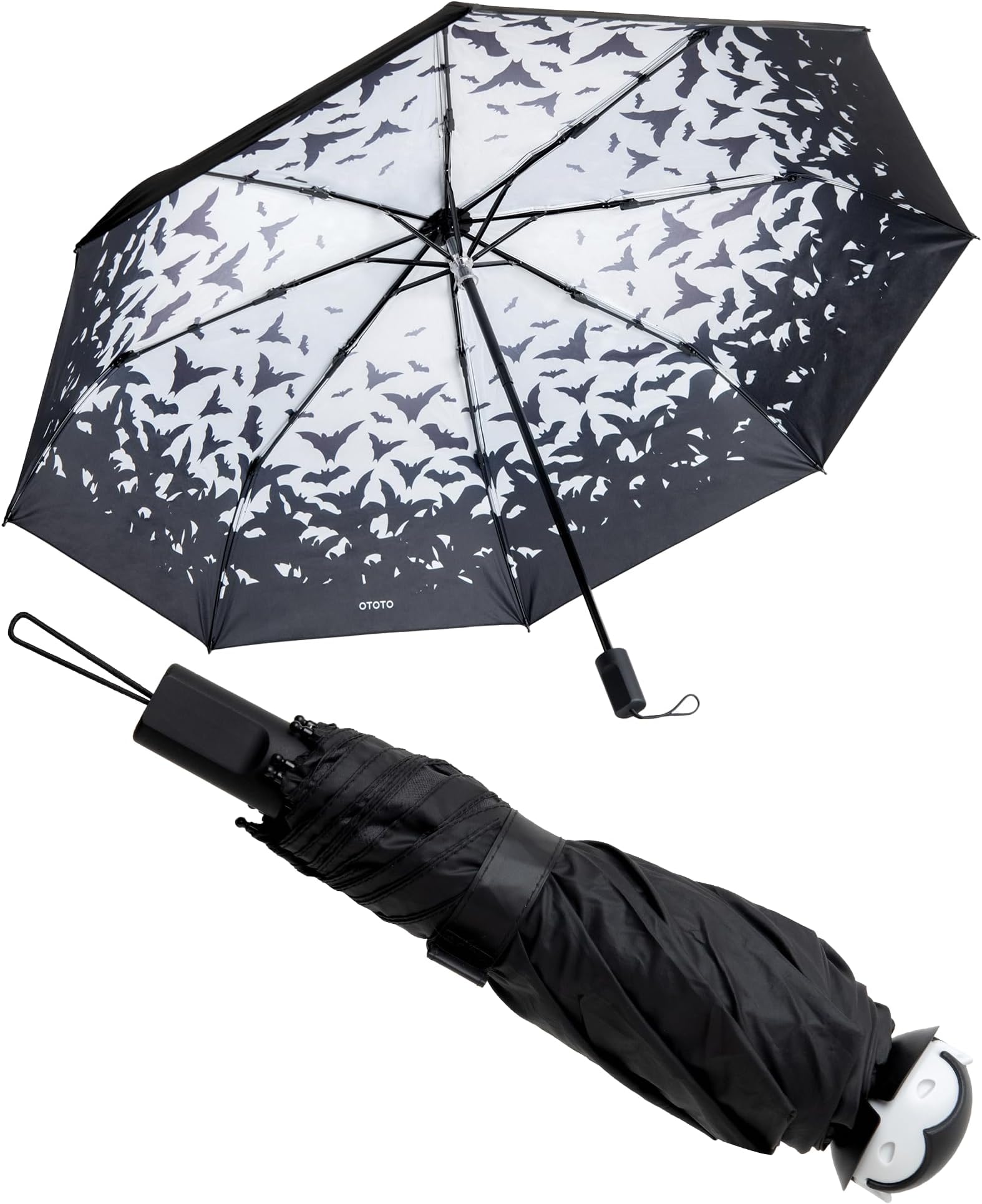 OTOTO NEW! Spookula Vampire Umbrella - Unique Collapsible Gothic Accessory - Black and White, Cute Rain Folding Umbrella