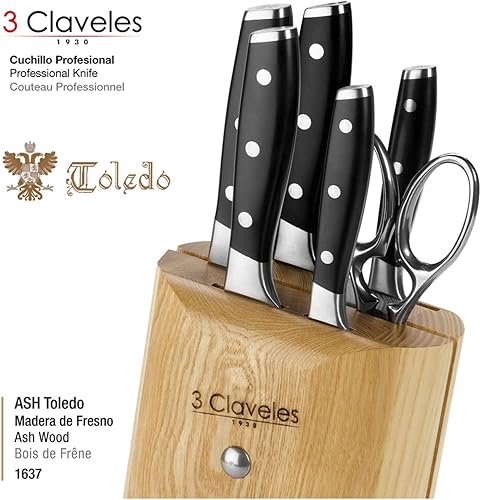 Miniatura 4 de 3 Claveles Cuchillo Santoku japonés, forjado, carne, pescado y verduras, acero inoxidable, línea Toledo (7.1 in - 7 pulgadas)