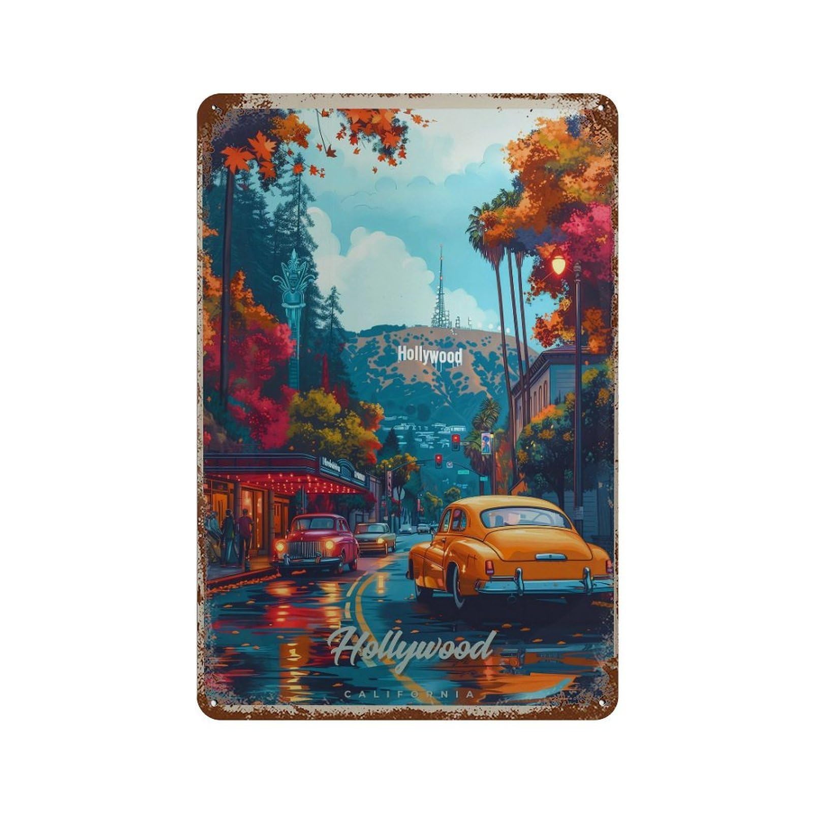 xiaoxiaoshen Hollywood Travel Vintage California Wall Decor Art Metal Tin Poster Modern Home Decor Art Home Bar Shop Decorations Vintage Sign 30x20cm