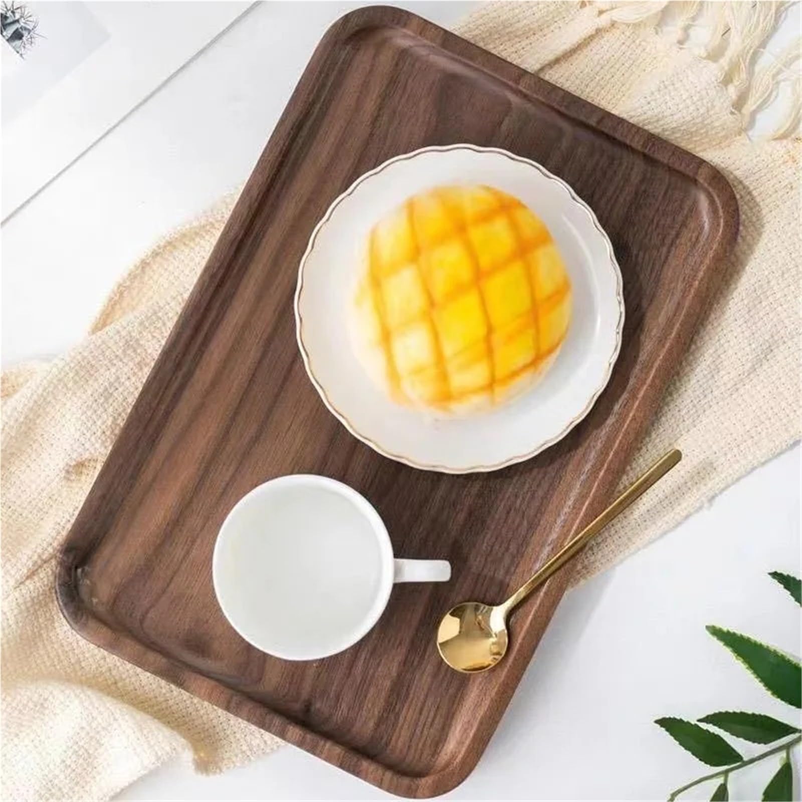 Bandeja de Madera de Nogal Rectangular para Servir té, Fruta, café, Madera Maciza (35 x 24 x 2 cm)