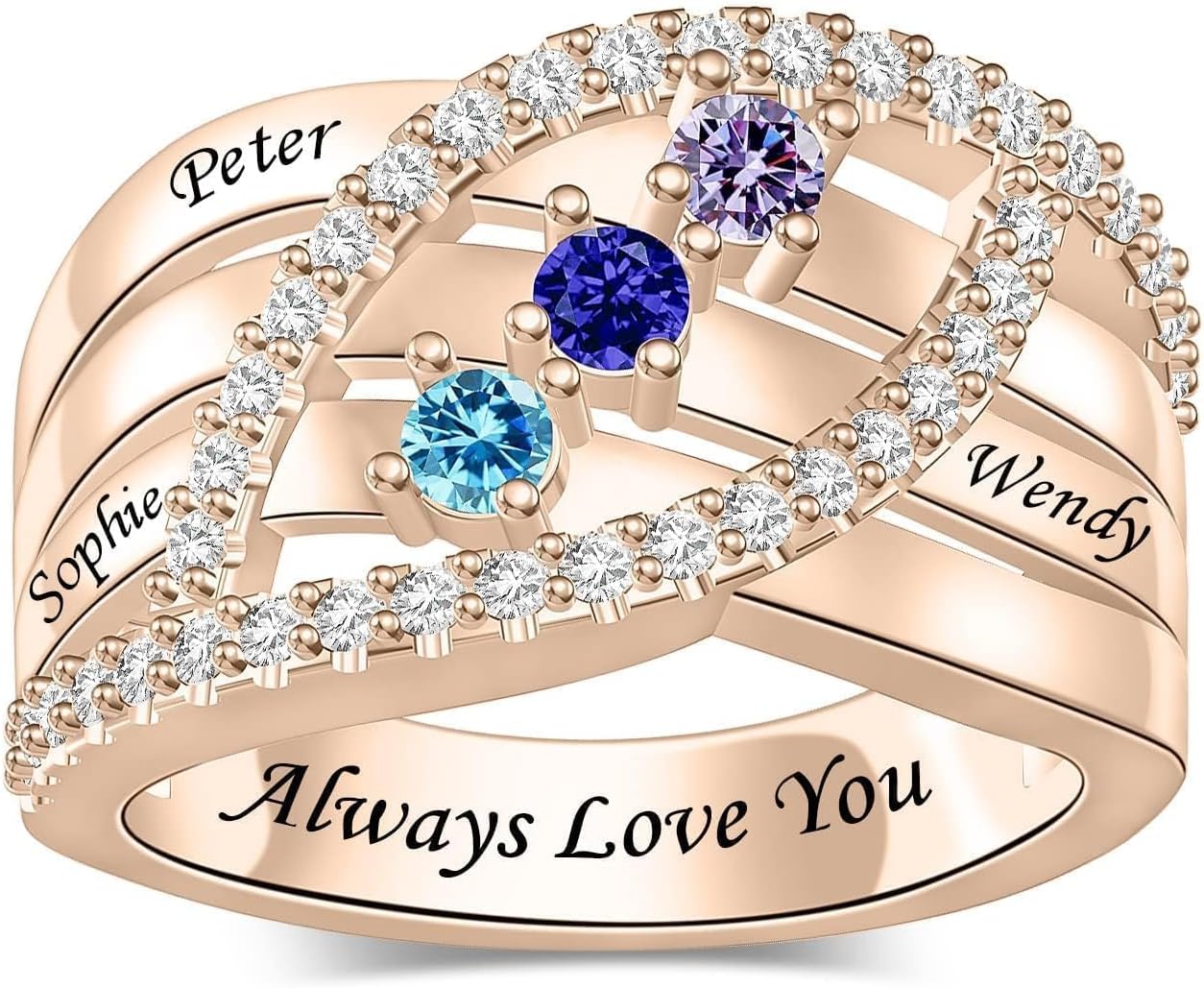 Personalized Name Family Rings Custom 1-6 Birthstones Mother's Rings Sterling Silver Promise Ring for Mother's Day Daughter Grandma Women (3 Stones)