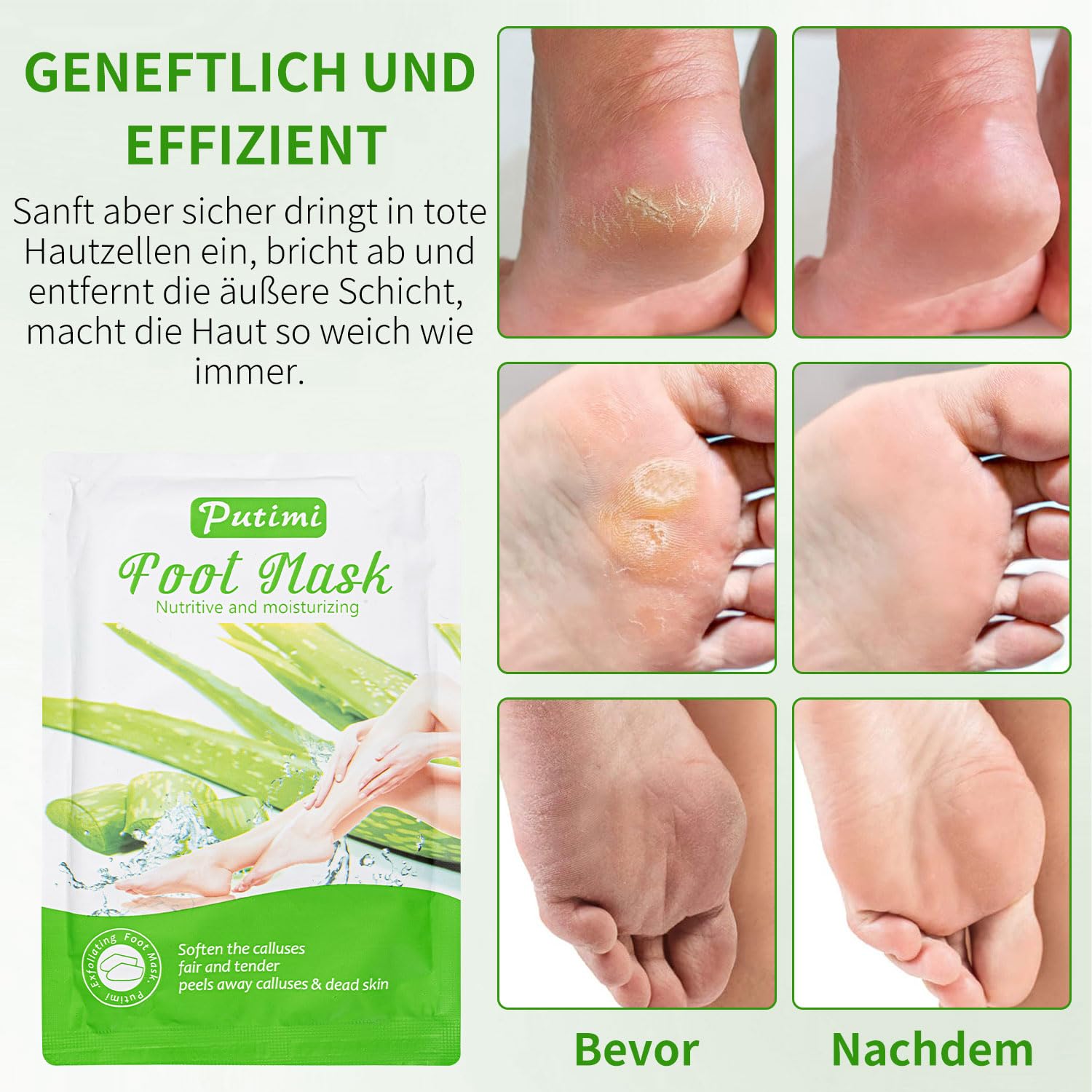 Calzini esfolianti per piedi, maschera peeling pied, confezione da 3 paia, trattamento anticalli (aloe vera)