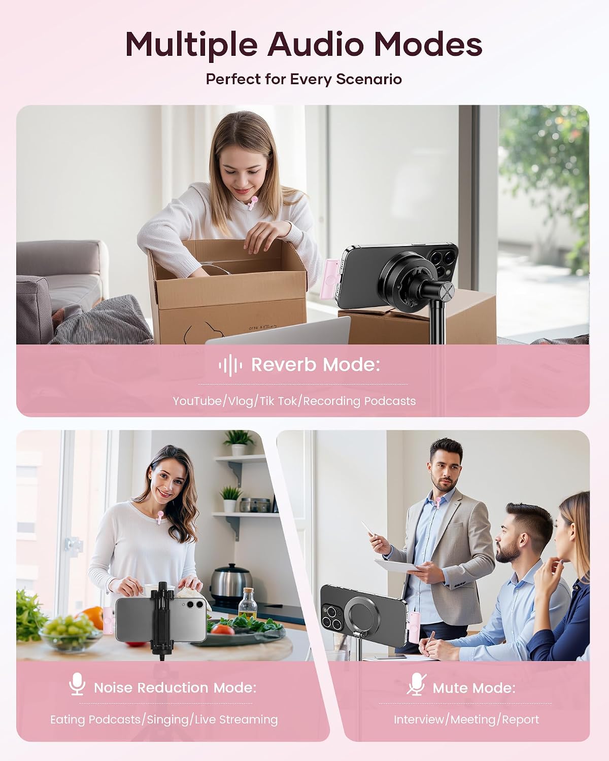 CZOCPOS Wireless Clip Microphone for Android Devices, Mini Lavalier Mic for Video Recording, Streaming & Online Classes (Cherry Blossom Pink)