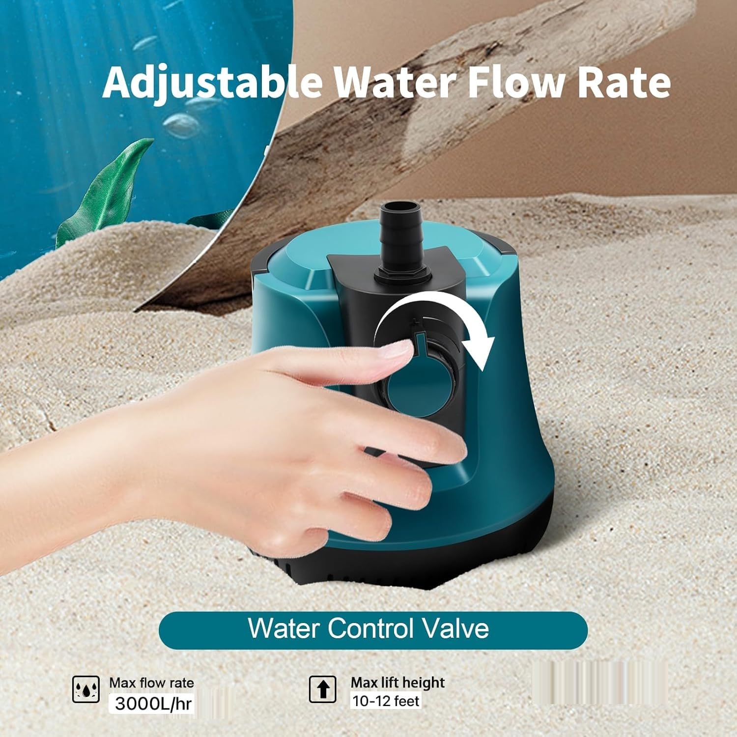 Asian Pumps & Machineries 120W Submersible Water Pump with Flow Knob & Bottom Suction for Aquarium, Small Pool, Statuary, Pond, Hydroponics Fountain with 3 Nozzles Head 4.5 Mtr flow 3000 l/hr Ac 220V - Image 6 thumbnail