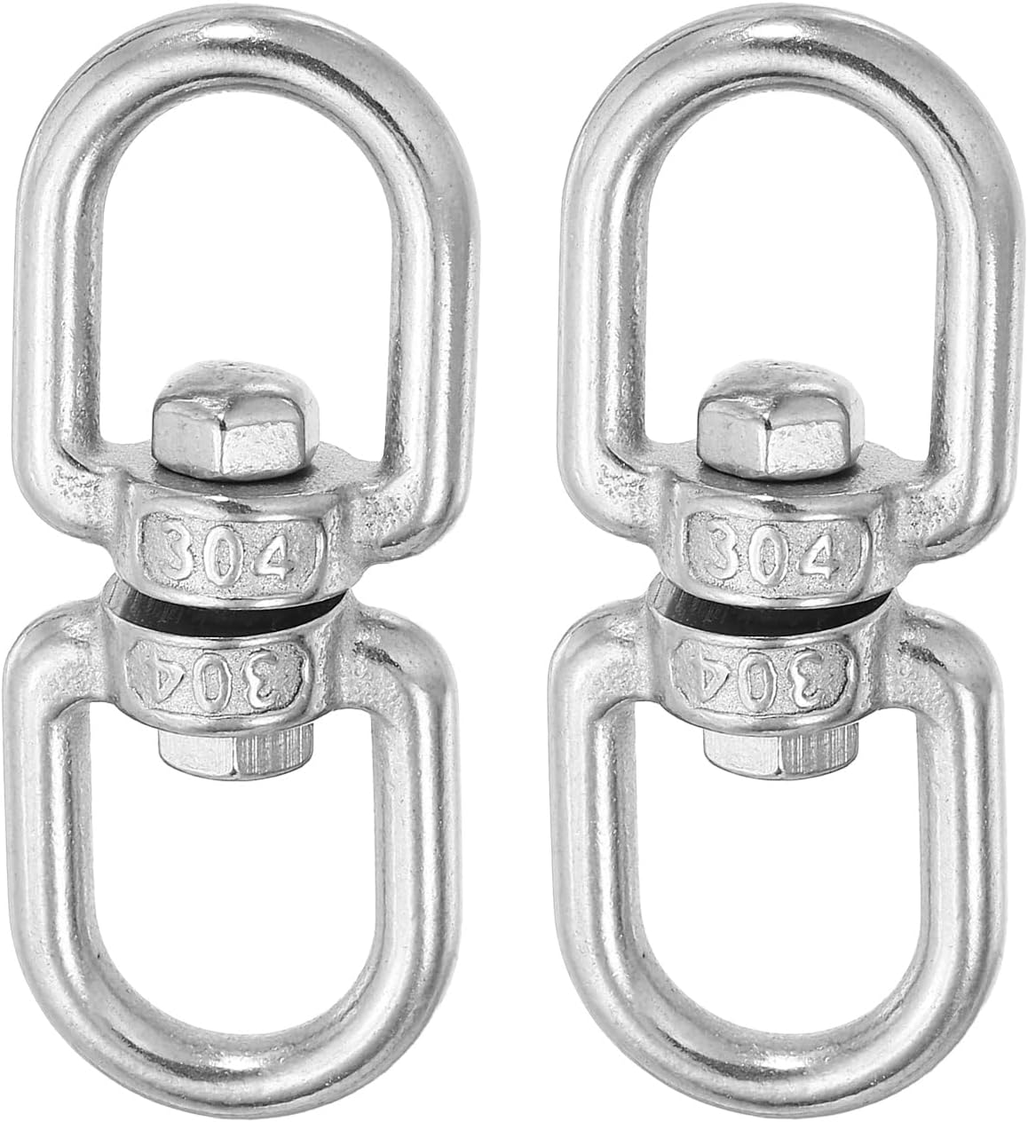 MECCANIXITY Heavy Duty M5 Double Swivel Eye Hook, 304 Stainless Steel Ended Eye to Eye Chain Swivel Shackle Ring Connector Load 150 KG/330 lbs for Hanging, Pack of 2