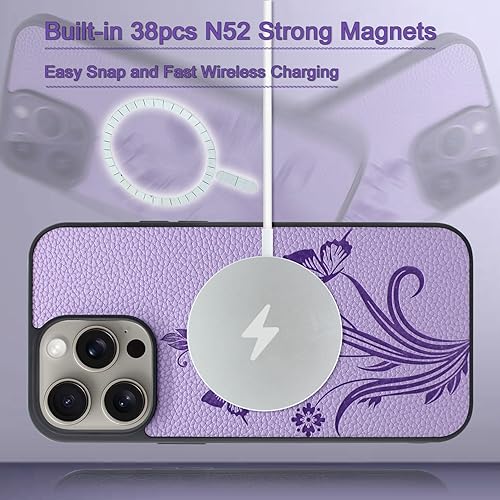 Miniatura 3 de Lacass Funda compatible con MagSafe para iPhone 15 PlusiPhone 14 Plus de 6.7 pulgadas, tarjetero magnético desmontable con cremallera (morado claro
