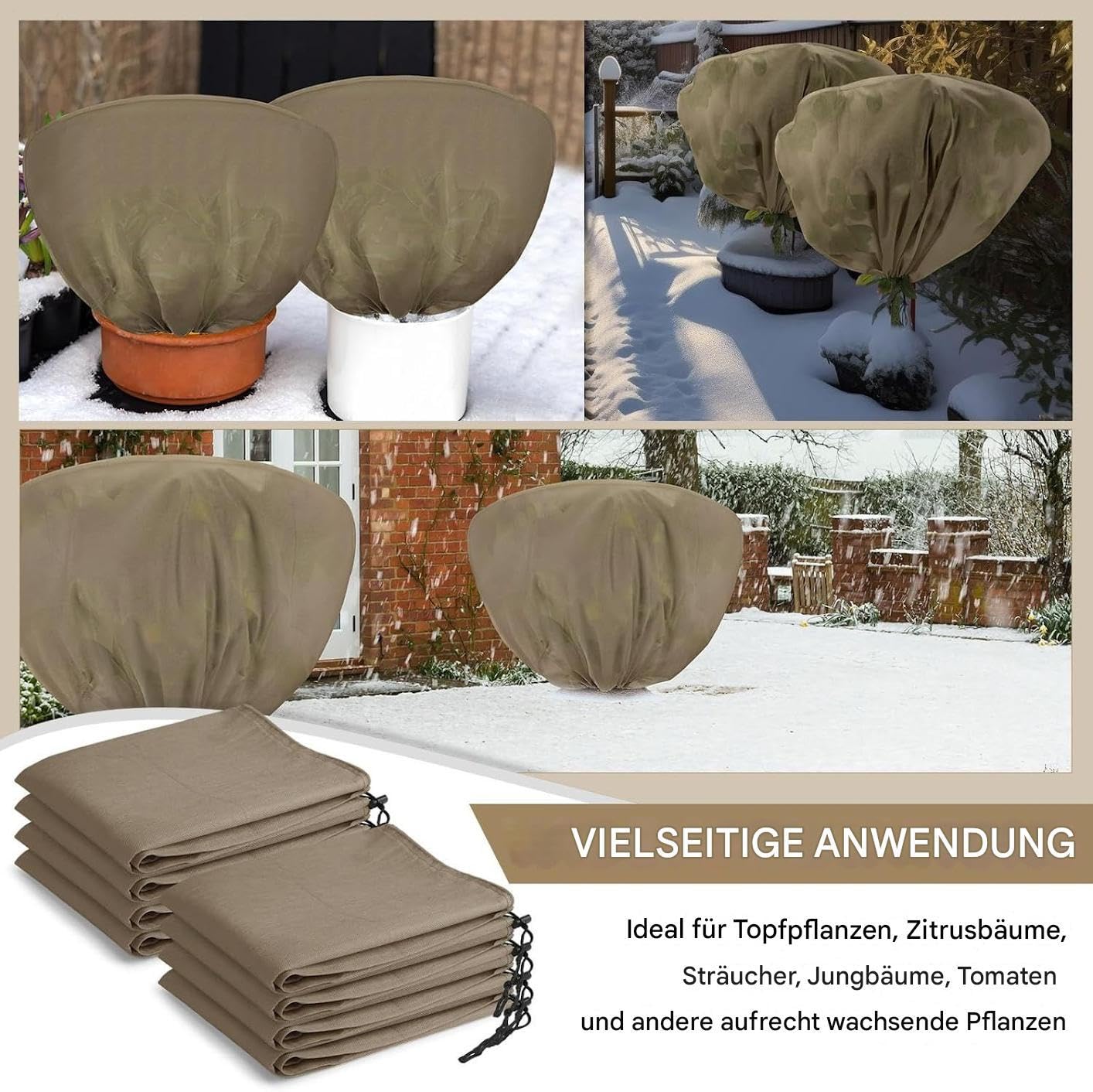 Copertura antigelo per piante – Tessuto non tessuto da giardino 39,4 x 23 | 6 pollici | Set di giacche da giardino d'inverno con coulisse | Protezione per rose arbusti in freddo per lo svernament