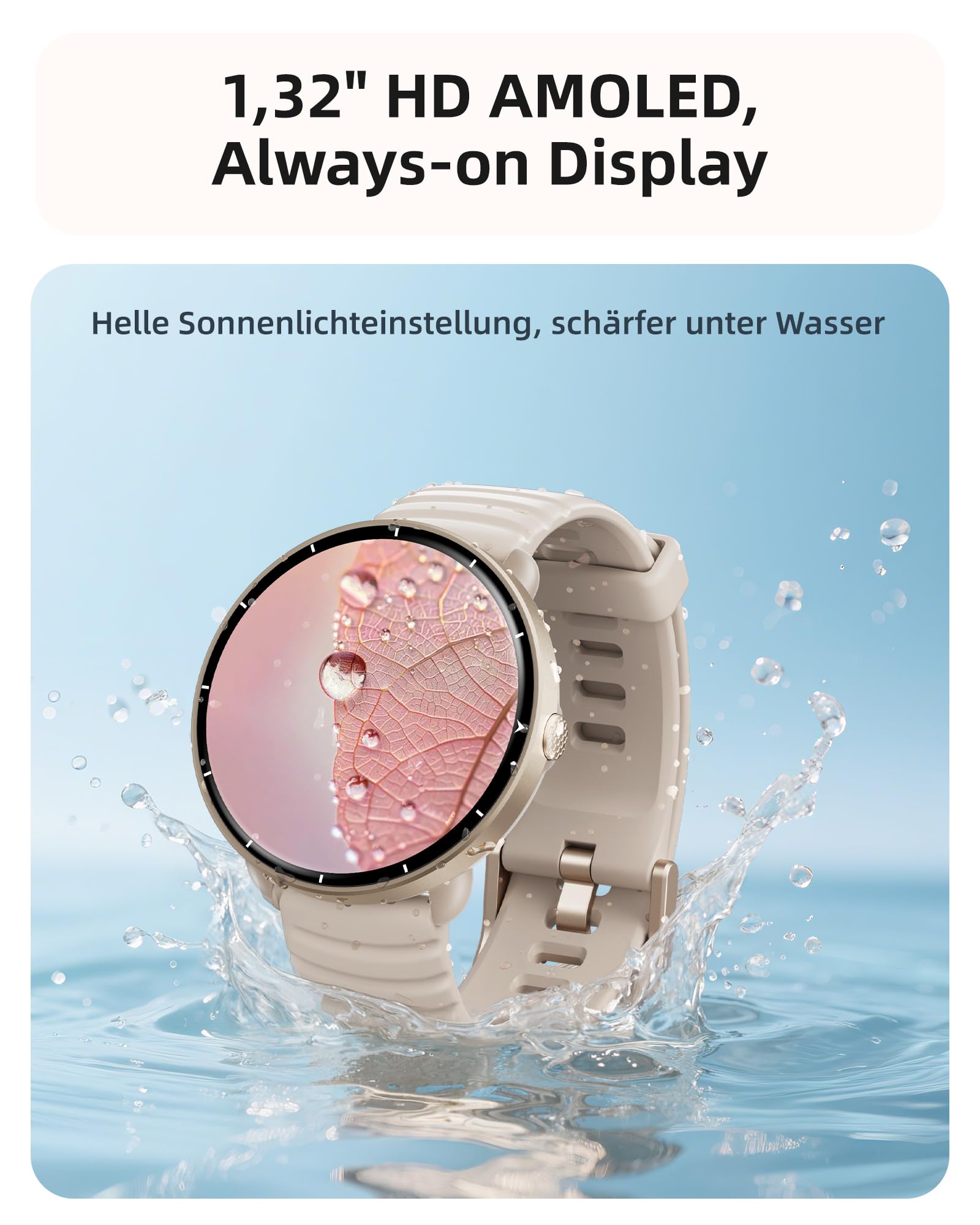 Parsonver Smartwatch Herren Damen, Eingebautes GPS, 5 ATM wasserdichte Schwimmuhr für Pool/Offenen Gewässern, Fitnessuhr mit AMOLED Display, 100+ Sportmodi, Herzfrequenz (Französisch Grau, 42 mm)