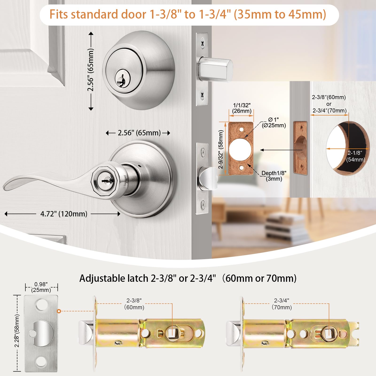 Probrico Door Handle Set - Satin Nickel -7