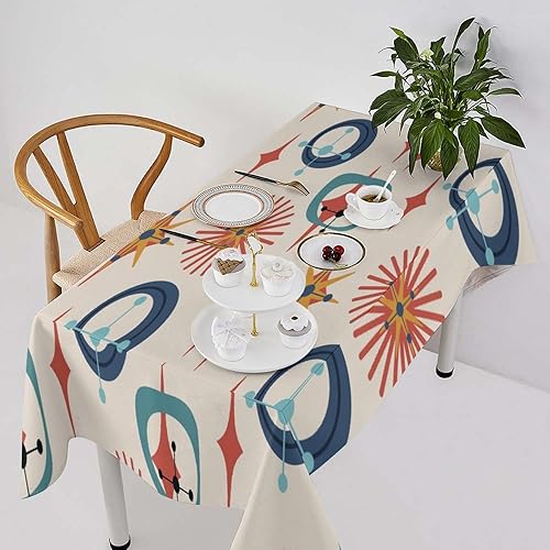 Vista 218 de Mantel floral retro de los años 70, diseño bohemio abstracto de flores amarillas naranjas para decoración de mesa de campo, granja, cocina, comedor