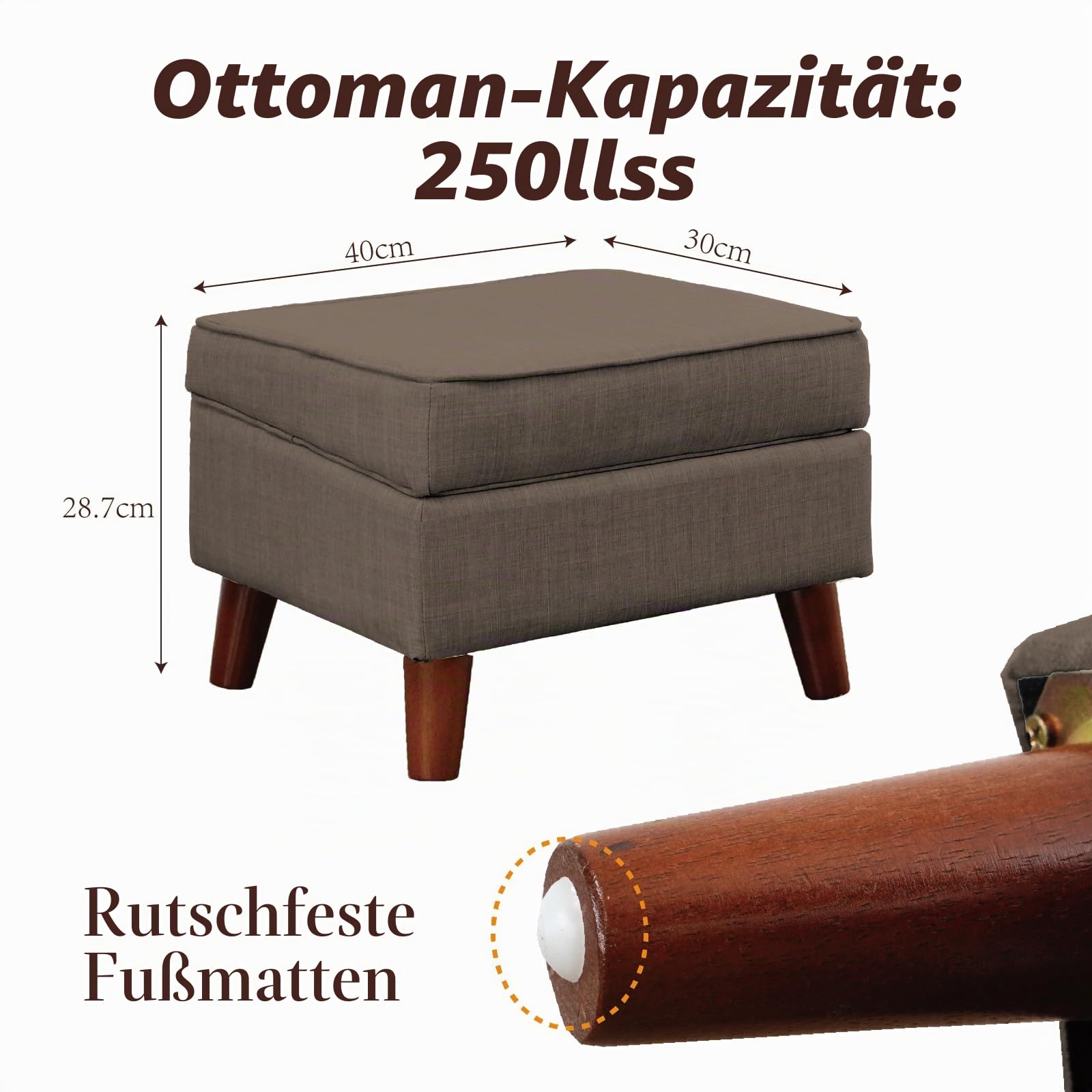 EOSVALO Sitzhocker mit Stauraum 30x40x28cm Braun 113kg