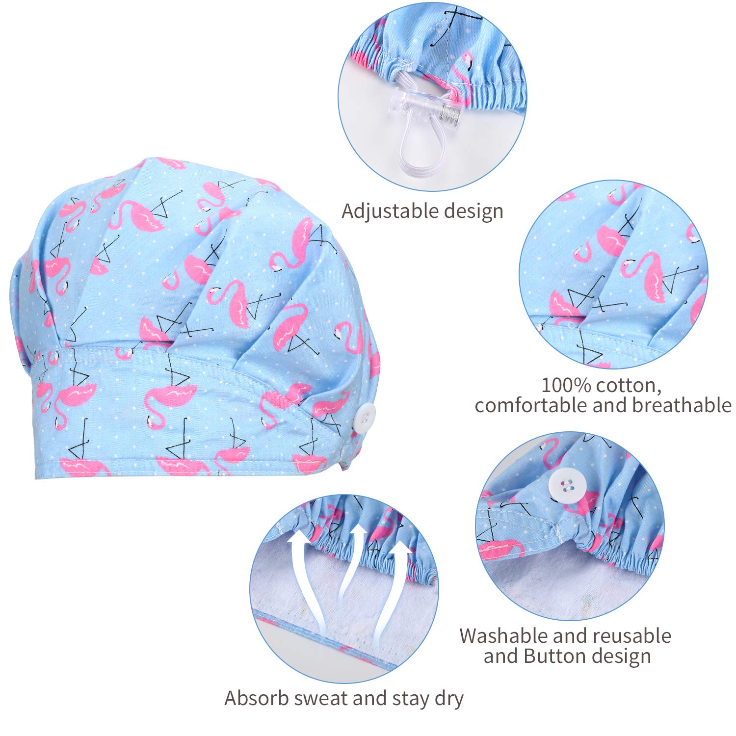 SATINIOR 6 Pieces Bouffant Caps with Buttons Elastic Bouffant Turban, Nursing Surgical Cap Printed Scrub Working Hats(Animal)