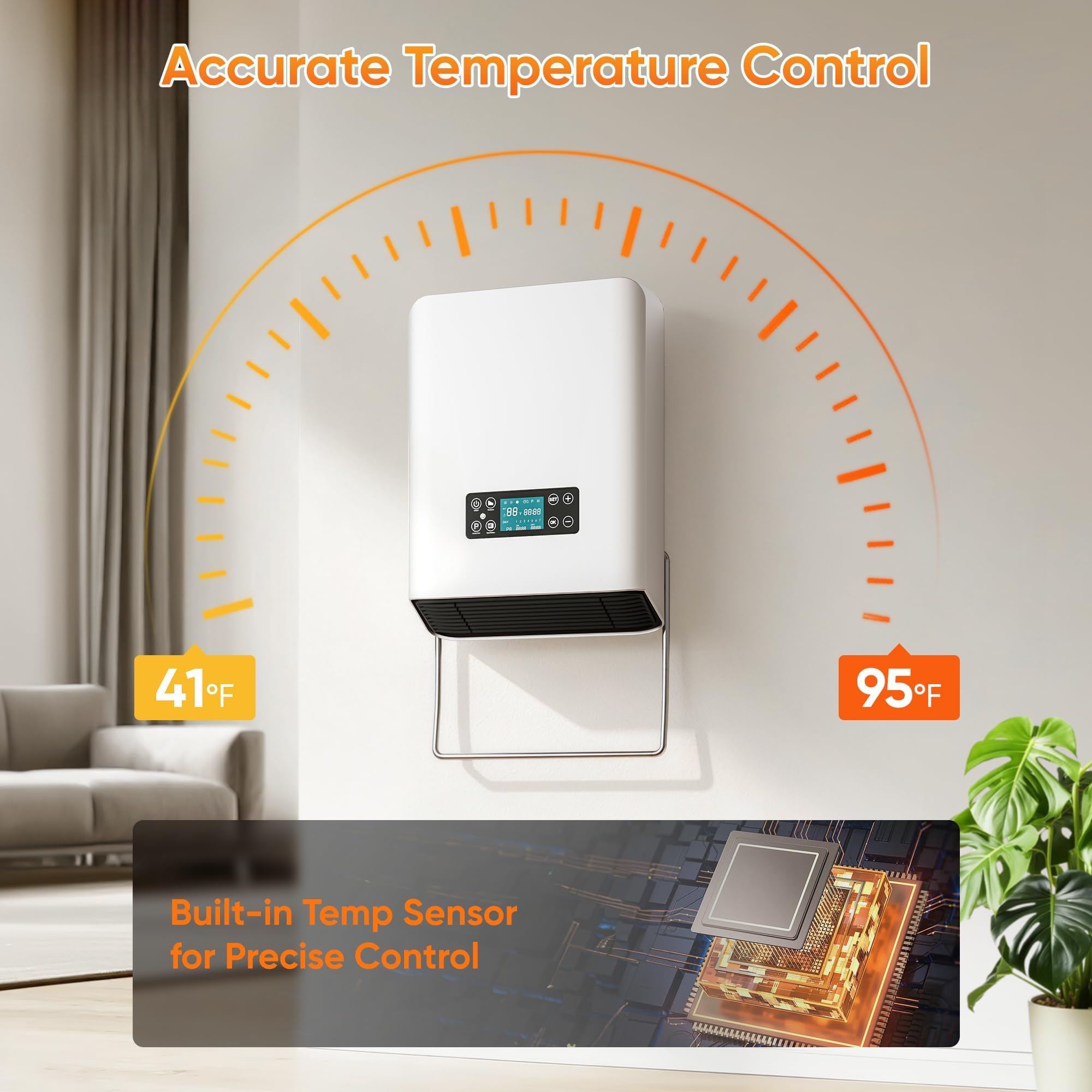 Calentador de pared, calefactores eléctricos PTC para uso en interiores, control remoto, termostato ajustable, calentador de fácil montaje para recámara, hogar, oficina, cochera, 1500 W