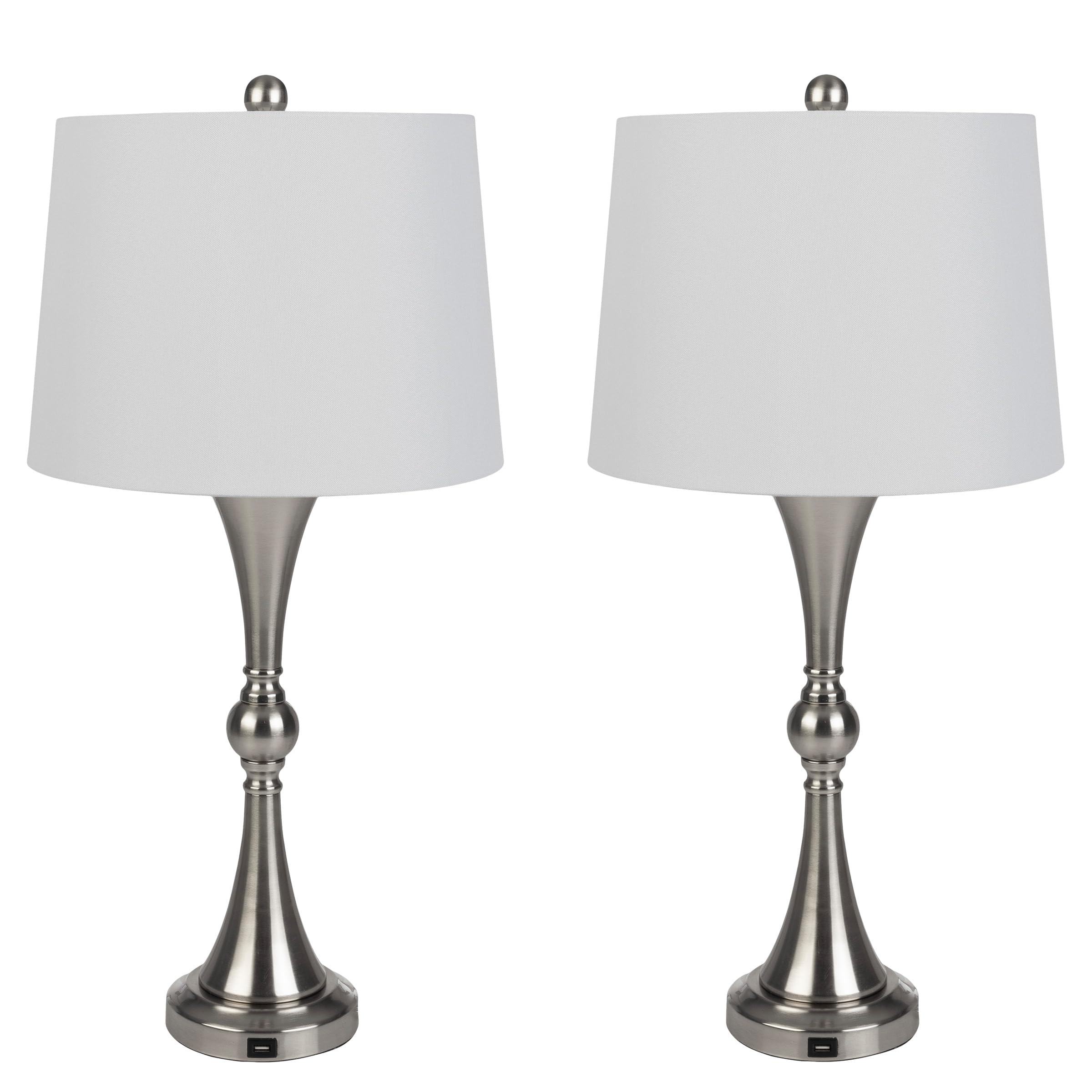 Lavish Home Set of 2 Table Lamps - Lamps with USB Charging Ports, Touch Control, and LED Bulbs - for Living Room, Office, or Bedroom Decor (Silver)