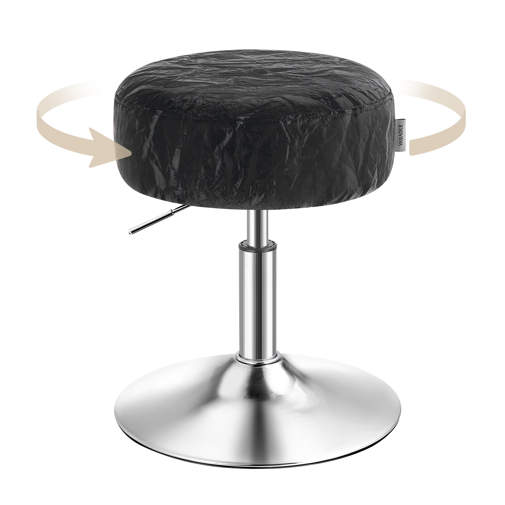 VASAGLE Schminkhocker, Schminkstuhl, Barhocker, höhenverstellbar, 360° drehbar, PU, Dicke Polsterung, für Schlafzimmer, Küche, Esszimmer, modern, tintenschwarz LJB120B01