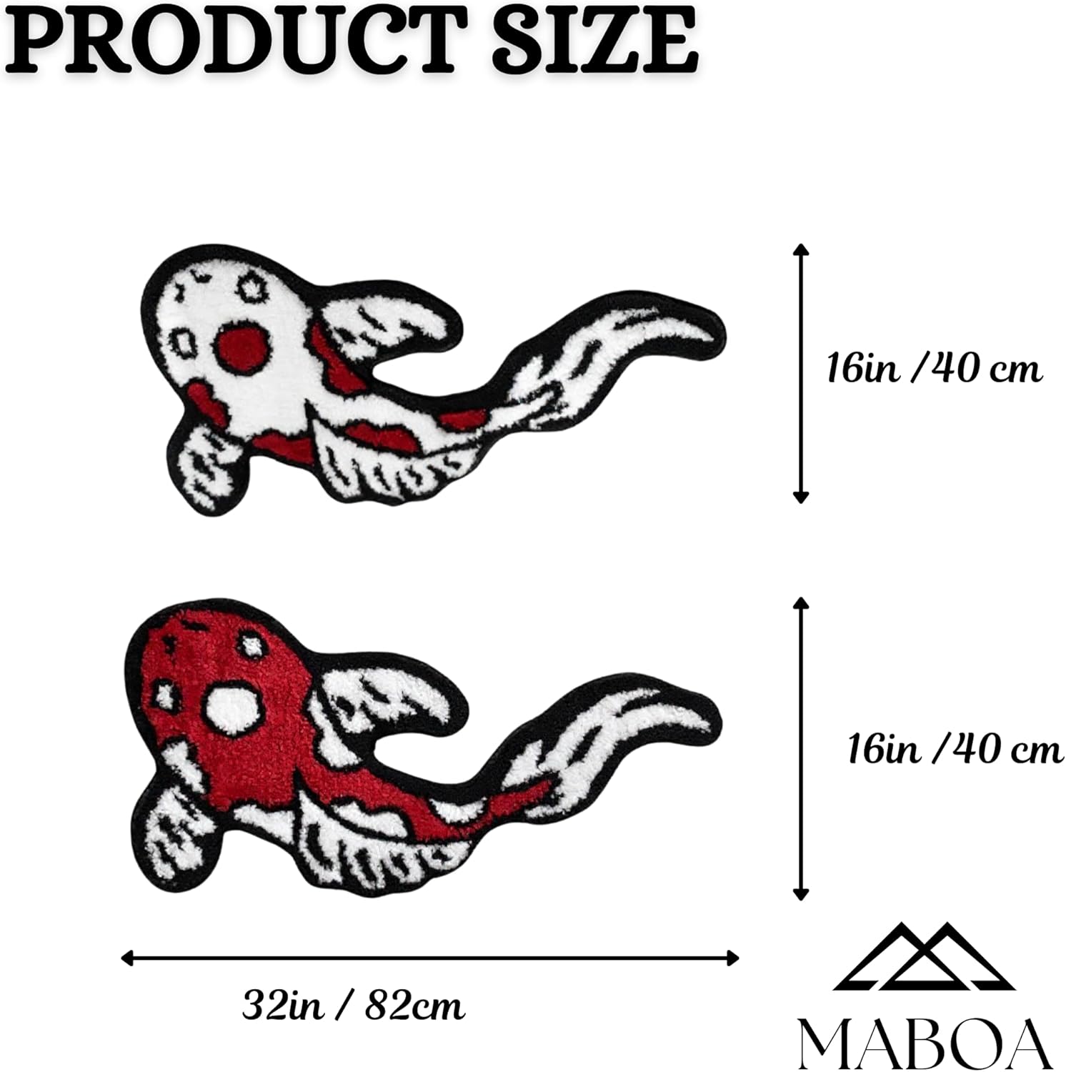 Koi Fish Rug Set of 2 (32x16) – Tufted Black Rug for Living Room, Japanese Decor Carp Design, Soft Japanese Area Rug for Home, Unique Koi Fish Decor Accent Mats