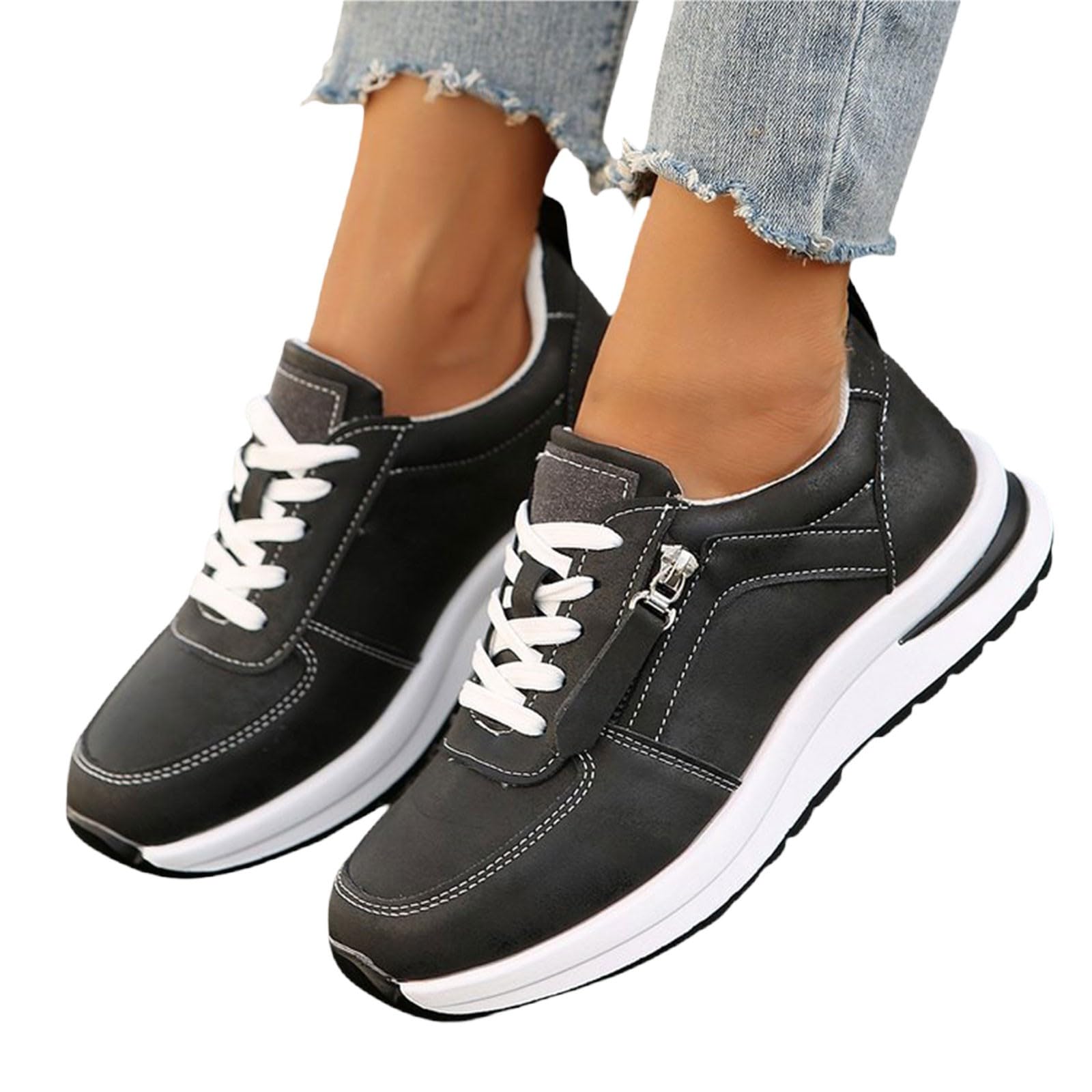 Generisch Baskets avec fermeture éclair pour femme - Chaussures de sport confortables - Chaussures de tennis orthopédiques douces et légères - Antidérapantes