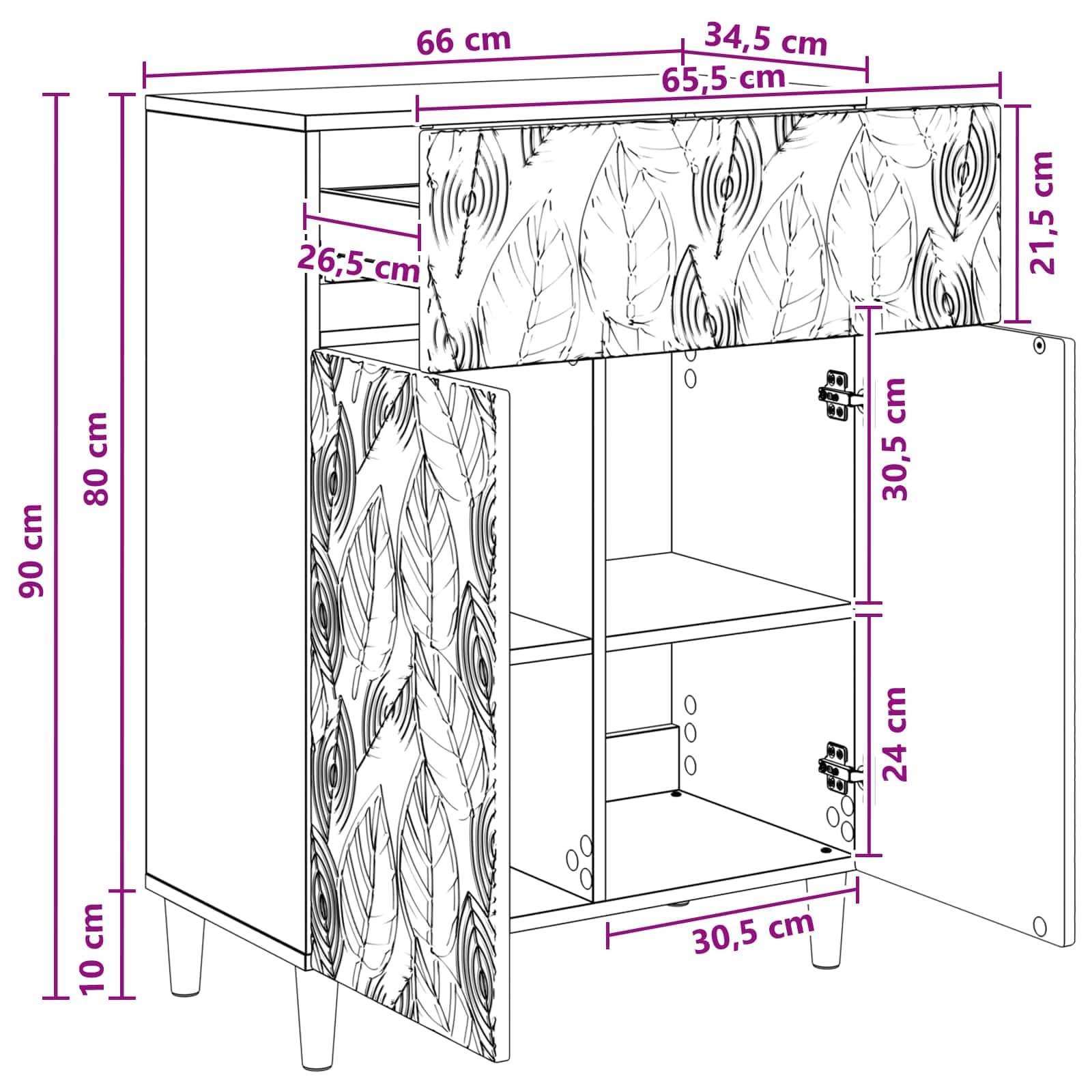 Aparador de roble ahumado, 66 x 34,5 x 90 cm, cómoda con cajón y 2 puertas, aparador vintage de madera, armario auxiliar para salón, pasillo y cocina