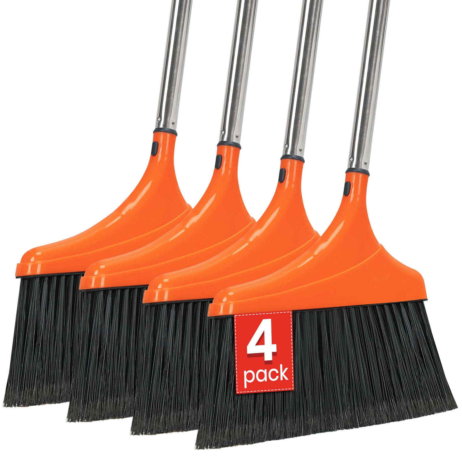4 Pack Heavy-Duty Angle Broom for Floor Cleaning with 52" Long Handle Stiff Bristle Angle Commercial and Industrial Broom, Indoor Outdoor Broom for