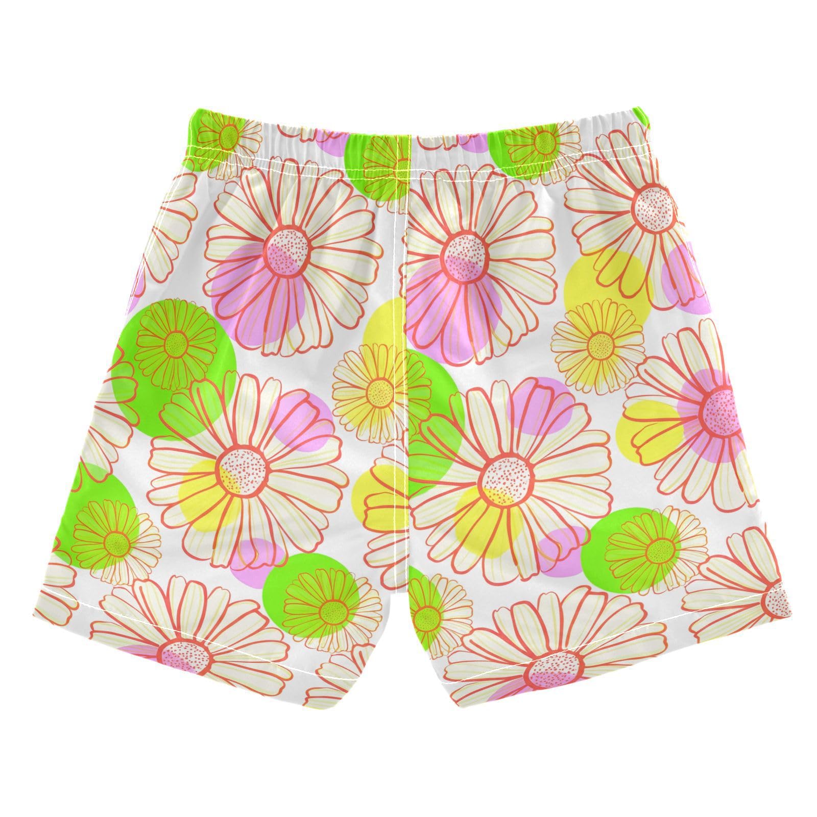 DOMIKING Daisy Colorful Boys' Swim Wear with Mesh Lining Elastic Drawstring Beach Shorts for Beach Pool Gym Quick Dry XL